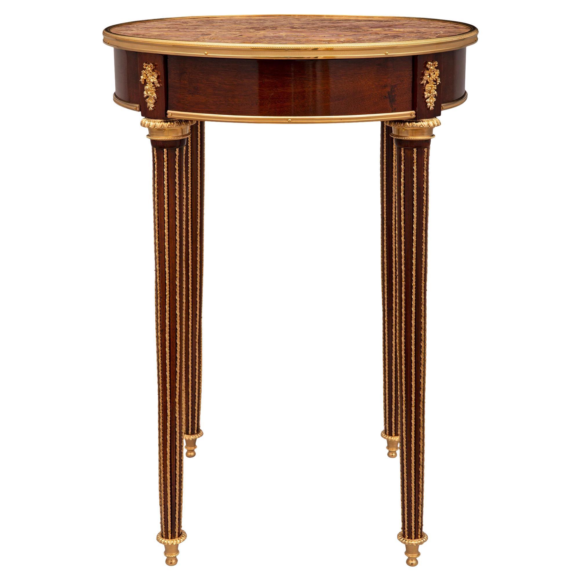 French 19th Century Louis XVI St. Mahogany, Ormolu and Marble Side Table