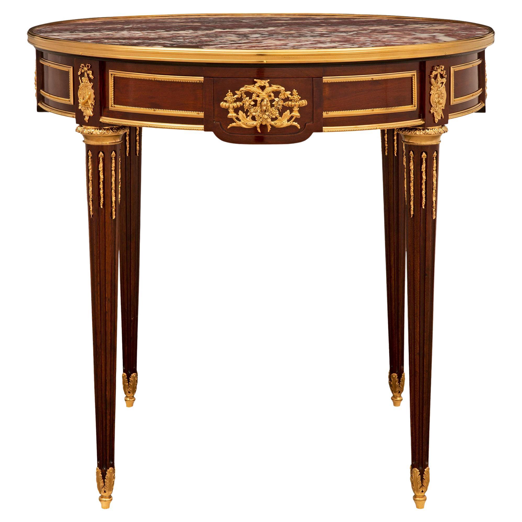 French 19th Century Louis XVI St. Mahogany, Ormolu and Marble Side Table