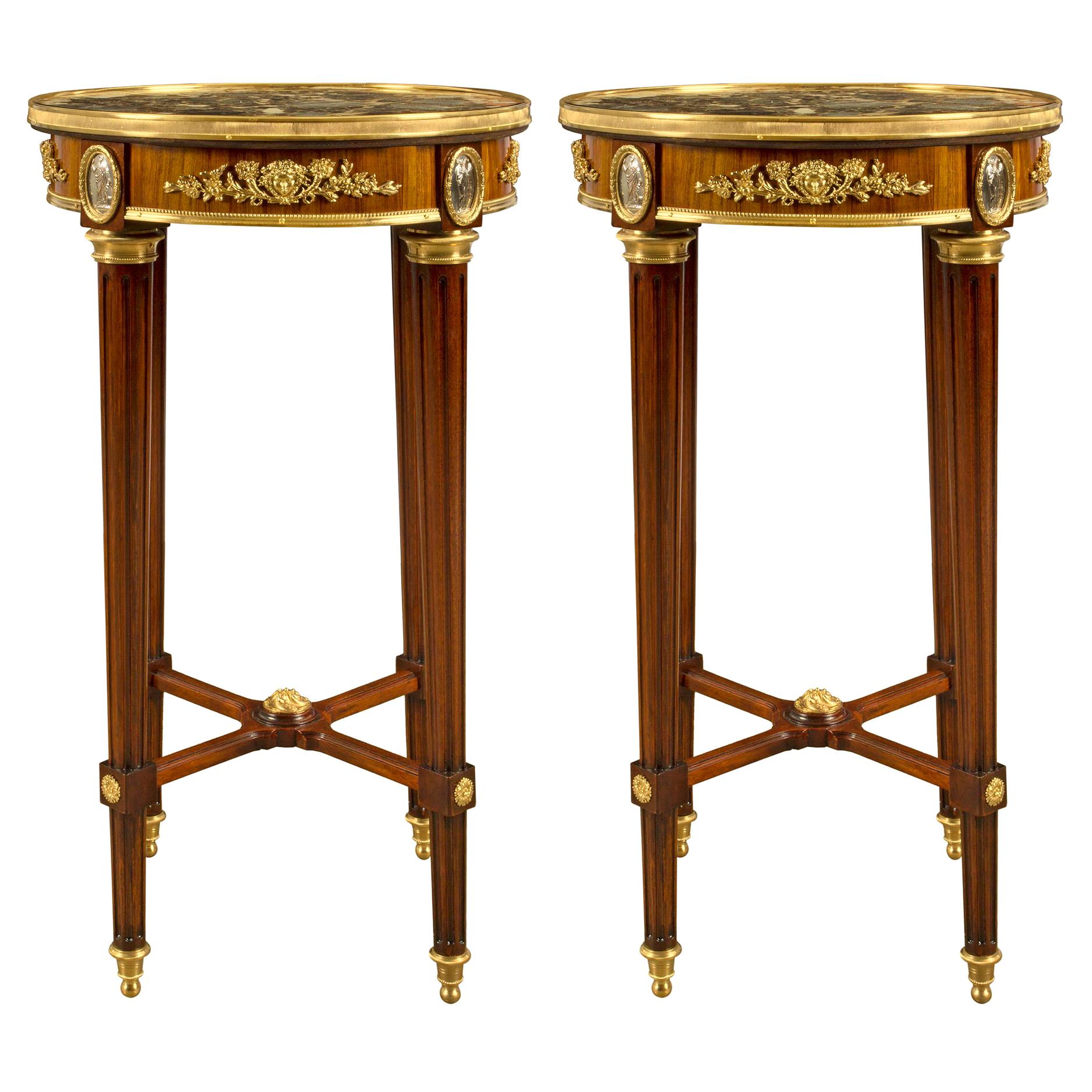 French 19th Century Louis XVI Mahogany, Ormolu and Marble Side Table at