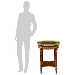 French 19th century Louis XVI st. Mahogany, Ormolu and Porphyry side table