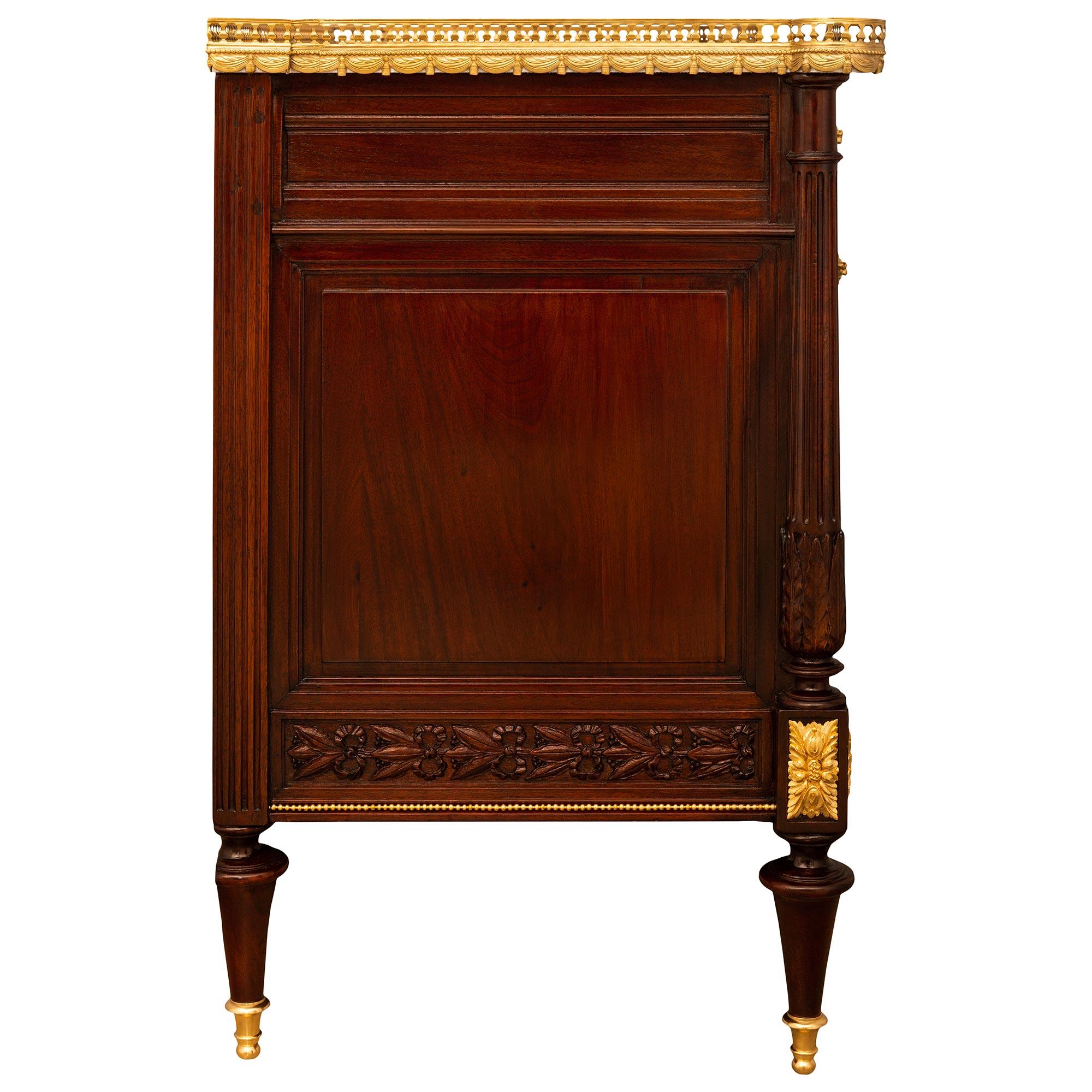 French 19th century Louis XVI st. Mahogany, Ormolu, and Stone commode For Sale 1