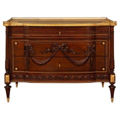 Antique French 19th century Louis XVI st. Mahogany, Ormolu, and Stone commode