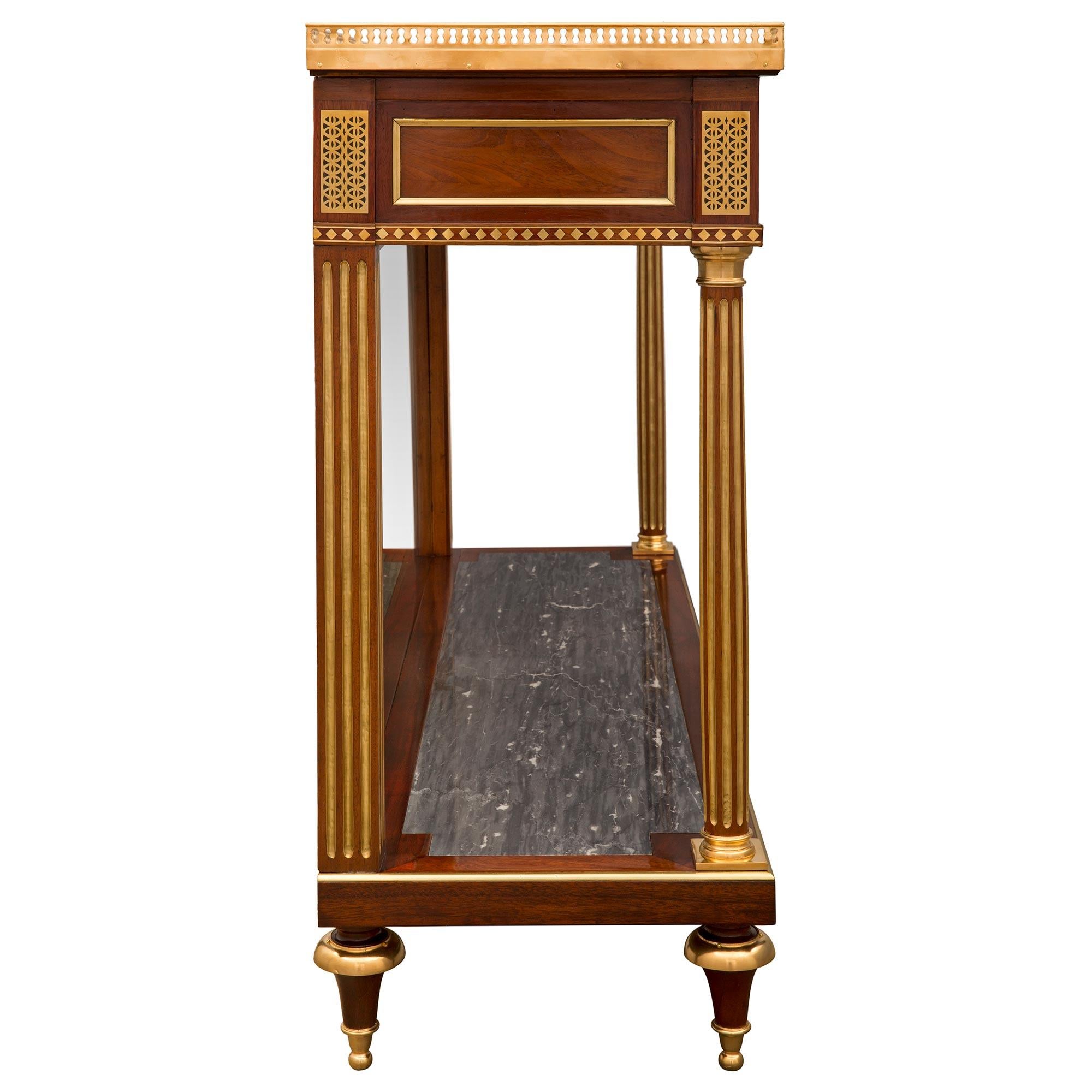 French 19th Century Louis XVI St. Mahogany, Ormolu, Brass, And Marble Console 2