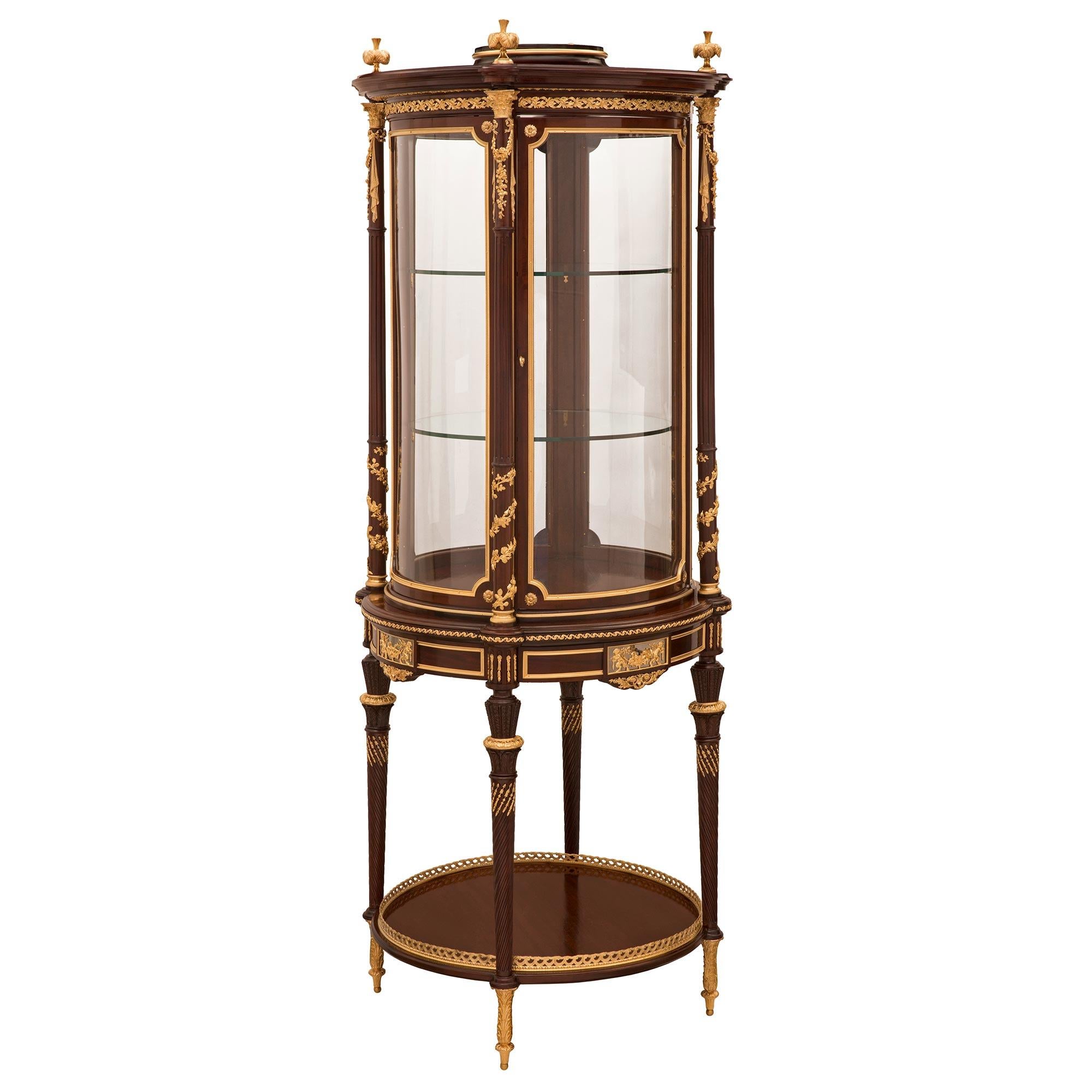 Silvered French 19th Century Louis XVI St. Mahogany, Ormolu, Bronze and Glass Vitrine For Sale