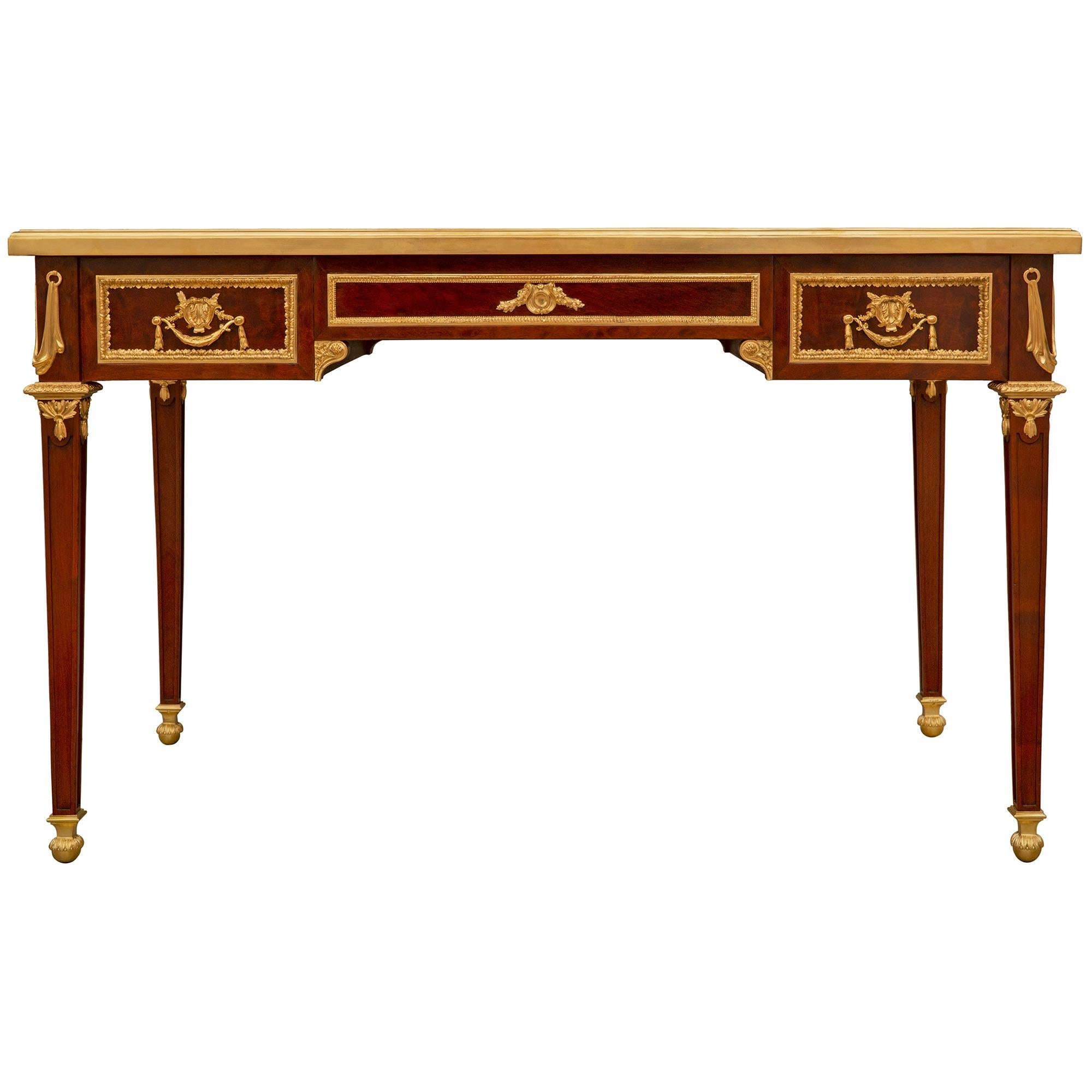 French 19th Century Louis XVI St. Mahogany, Ormolu Desk, Signed Linke For Sale 9