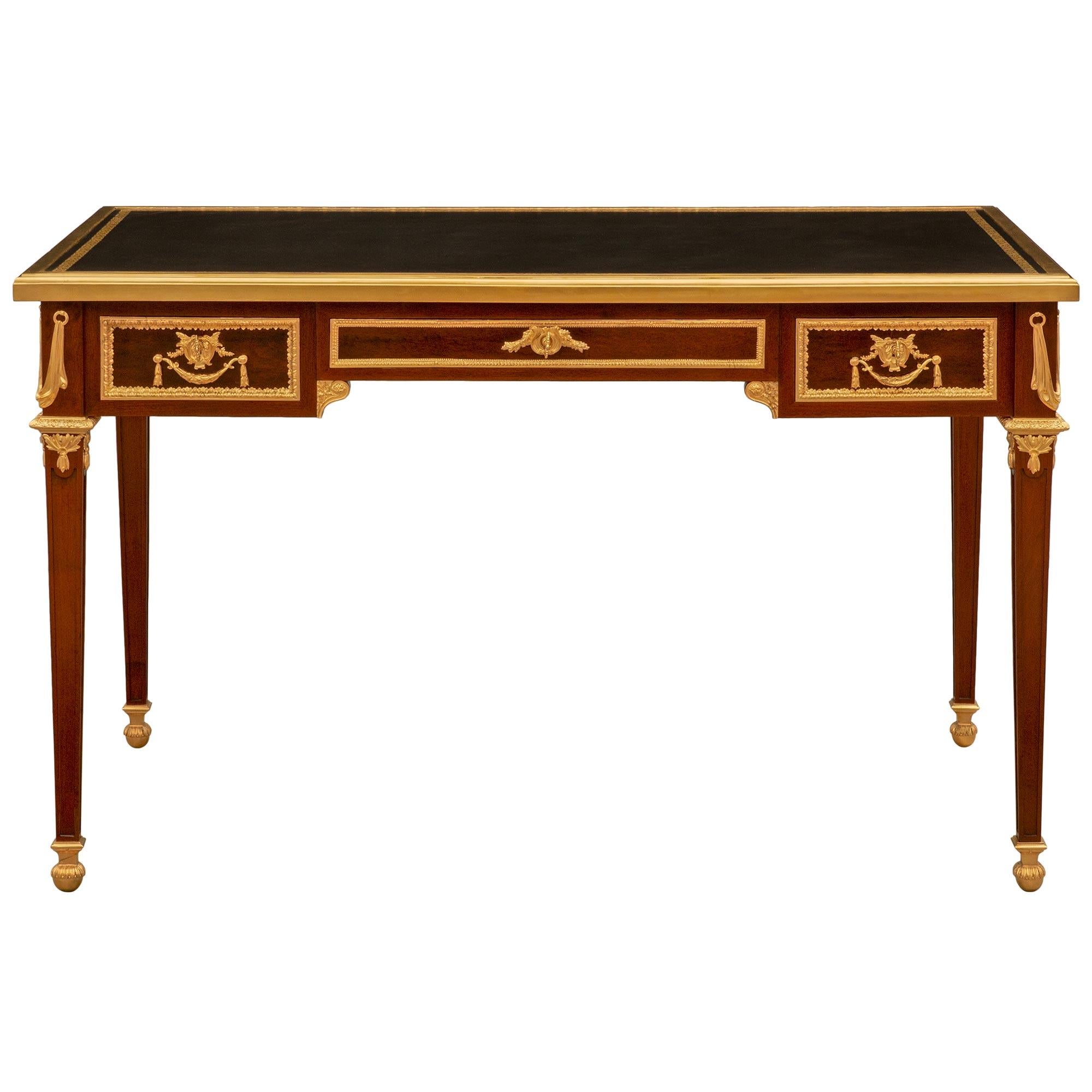 French 19th Century Louis XVI St. Mahogany, Ormolu Desk, Signed Linke For Sale 10
