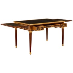 French 19th Century Louis XVI St. Mahogany, Ormolu Desk, Signed Linke