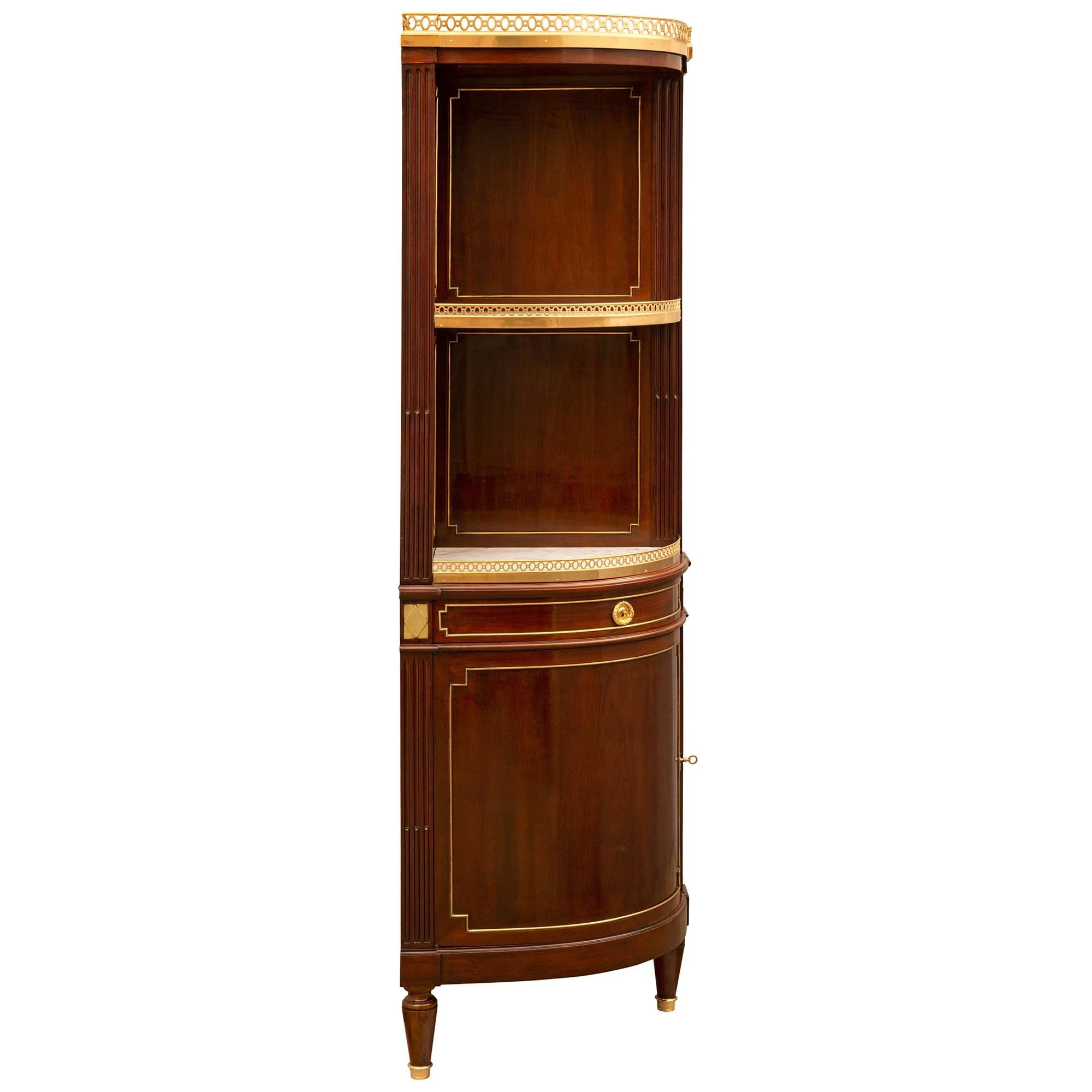 French 19th Century Louis XVI St. Mahogany, Ormolu, & Marble Deux-Corps Cabinet In Good Condition For Sale In West Palm Beach, FL