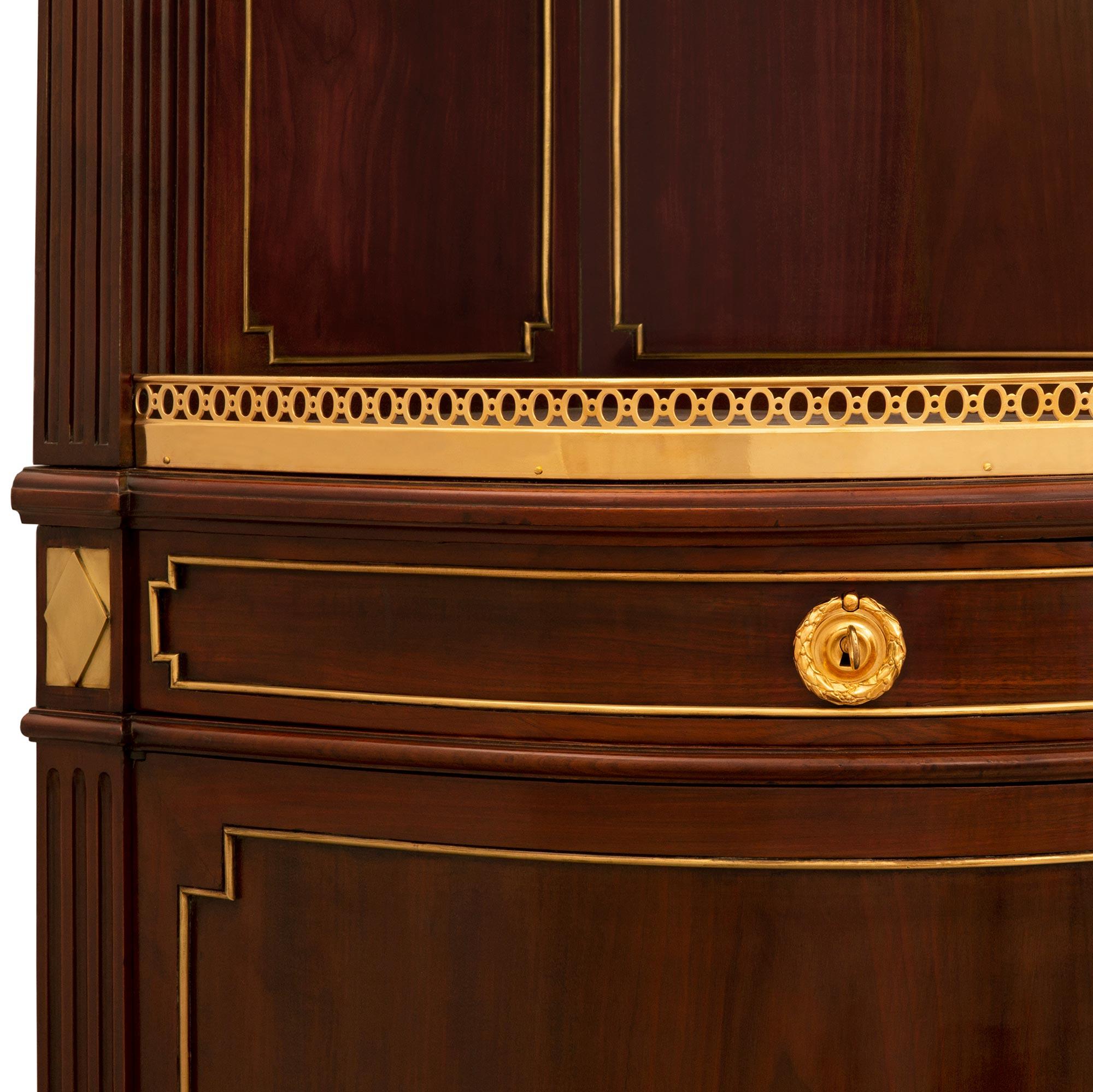 French 19th Century Louis XVI St. Mahogany, Ormolu, & Marble Deux-Corps Cabinet For Sale 1