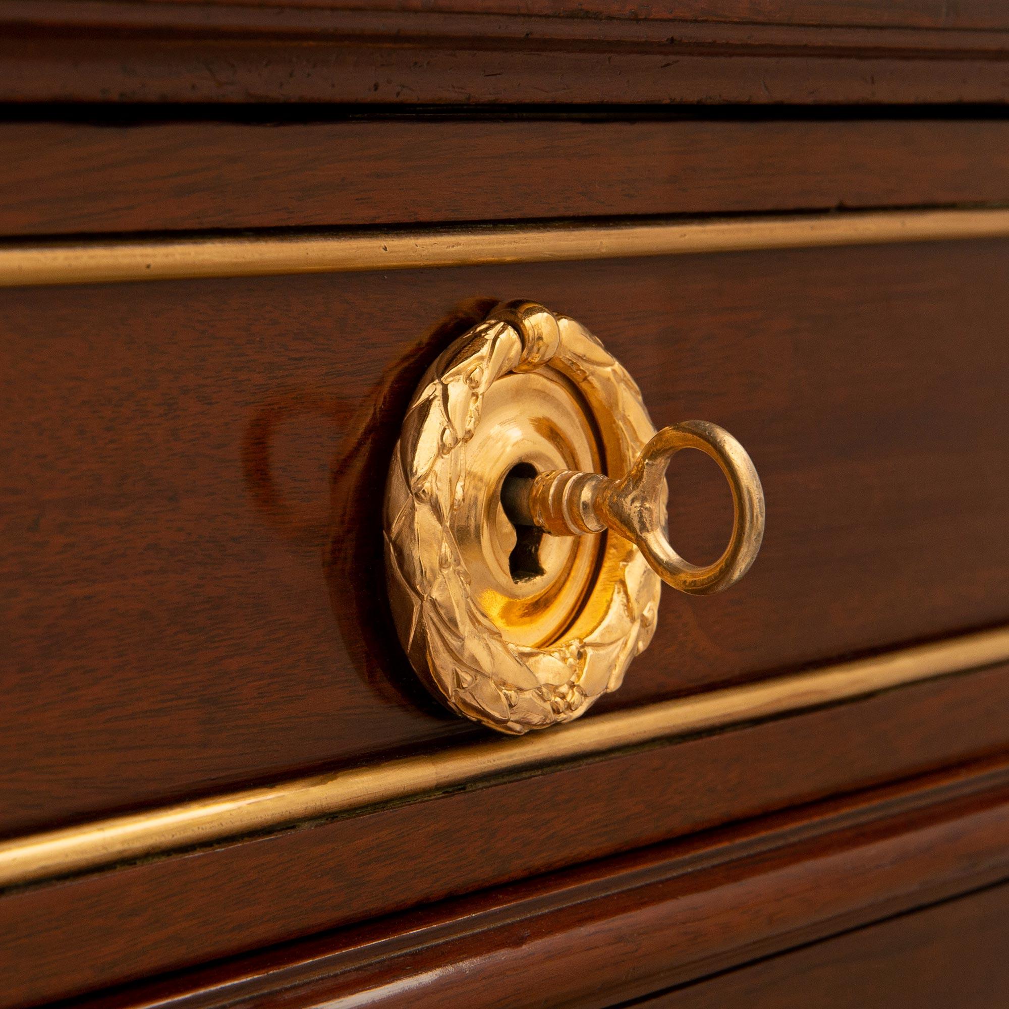 French 19th Century Louis XVI St. Mahogany, Ormolu, & Marble Deux-Corps Cabinet For Sale 3