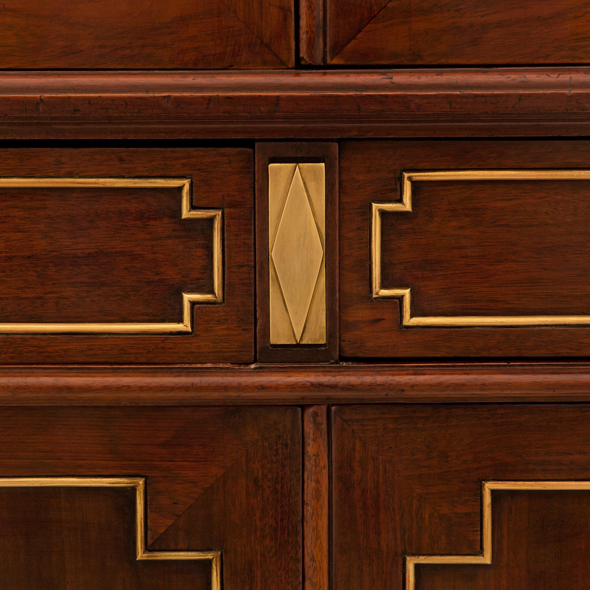 French 19th Century Louis XVI St. Mahogany, Ormolu, & Marble Deux-Corps Cabinet For Sale 4