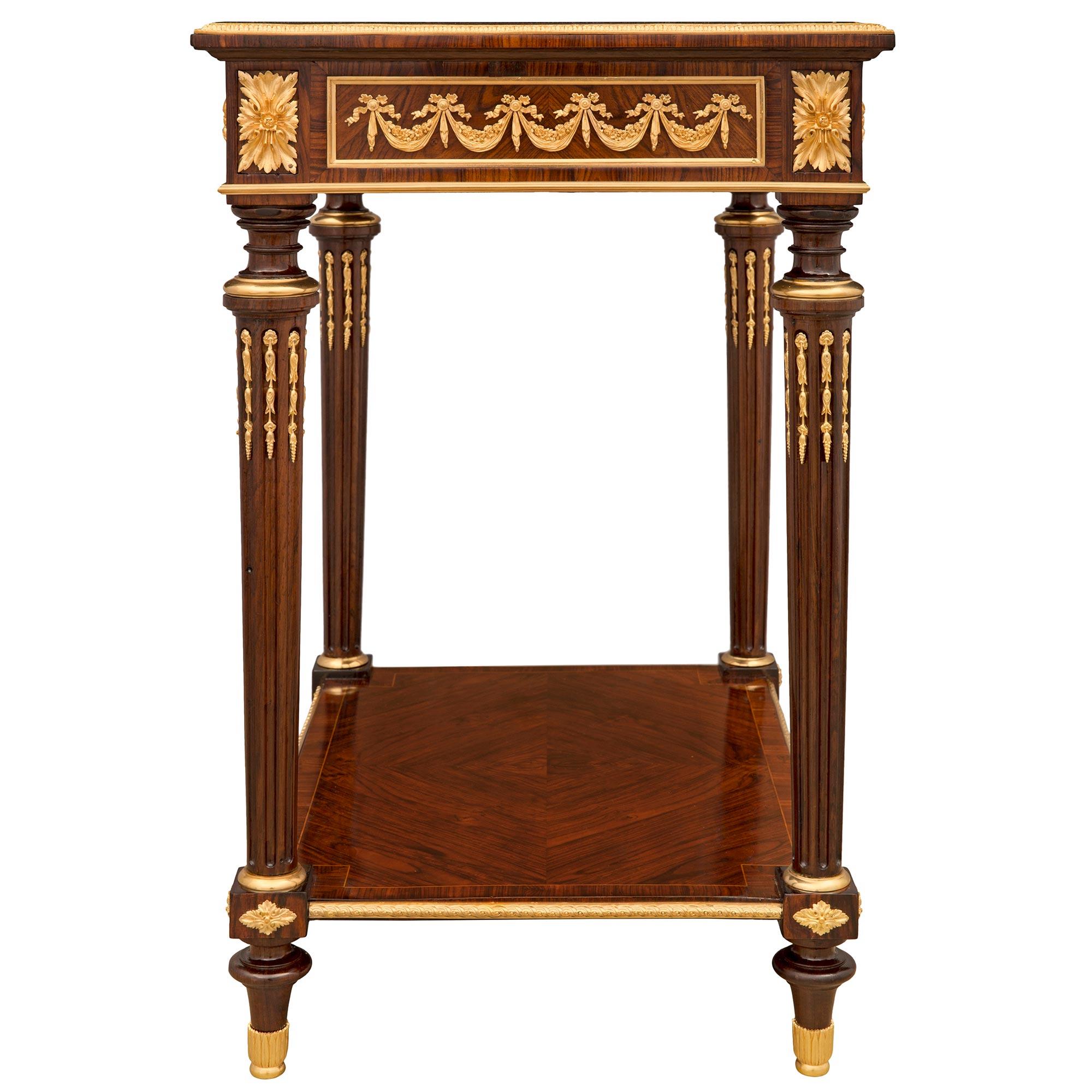 French 19th Century Louis XVI St. Mahogany, Rosewood, and Ormolu Side Table For Sale 2