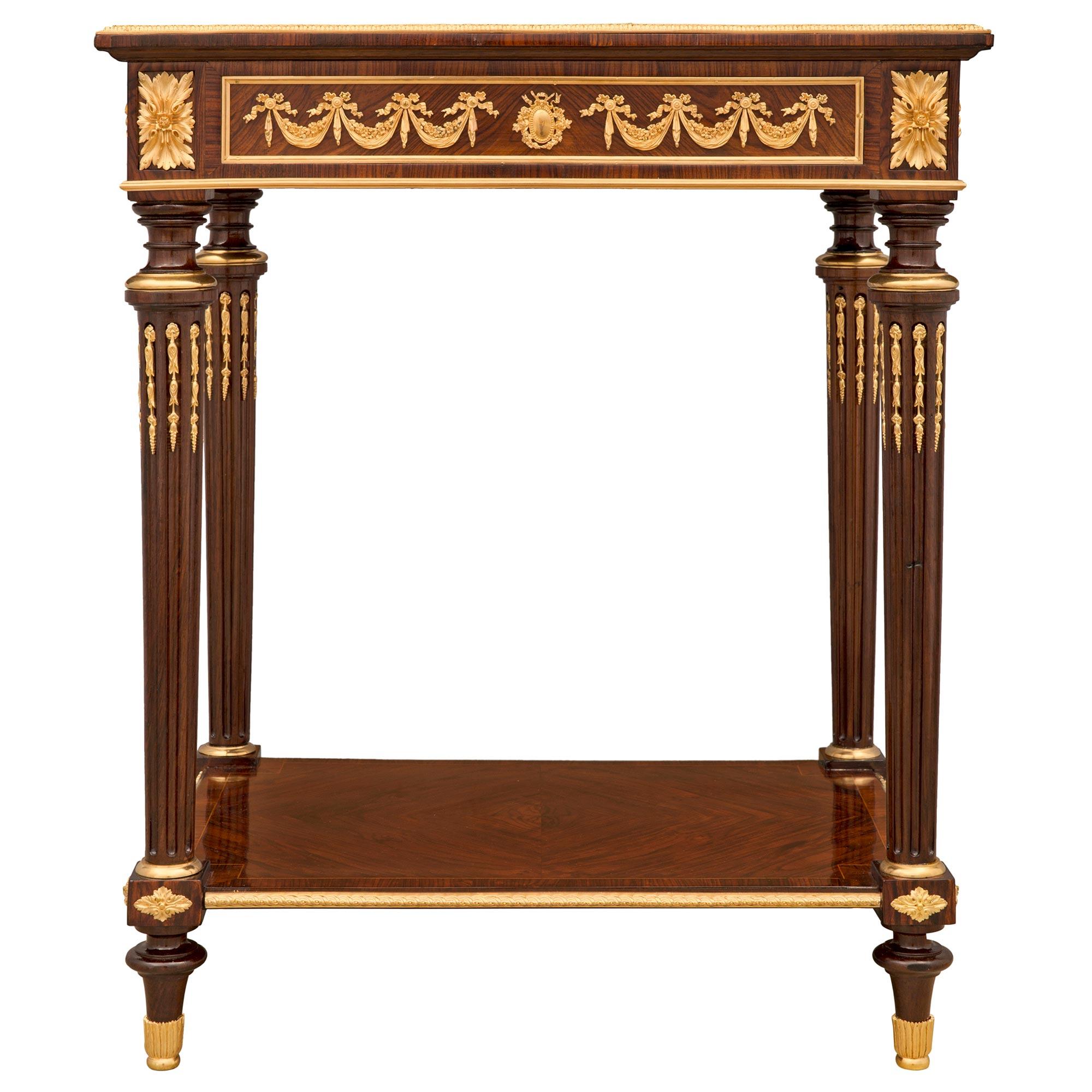 French 19th Century Louis XVI St. Mahogany, Rosewood, and Ormolu Side Table For Sale 3