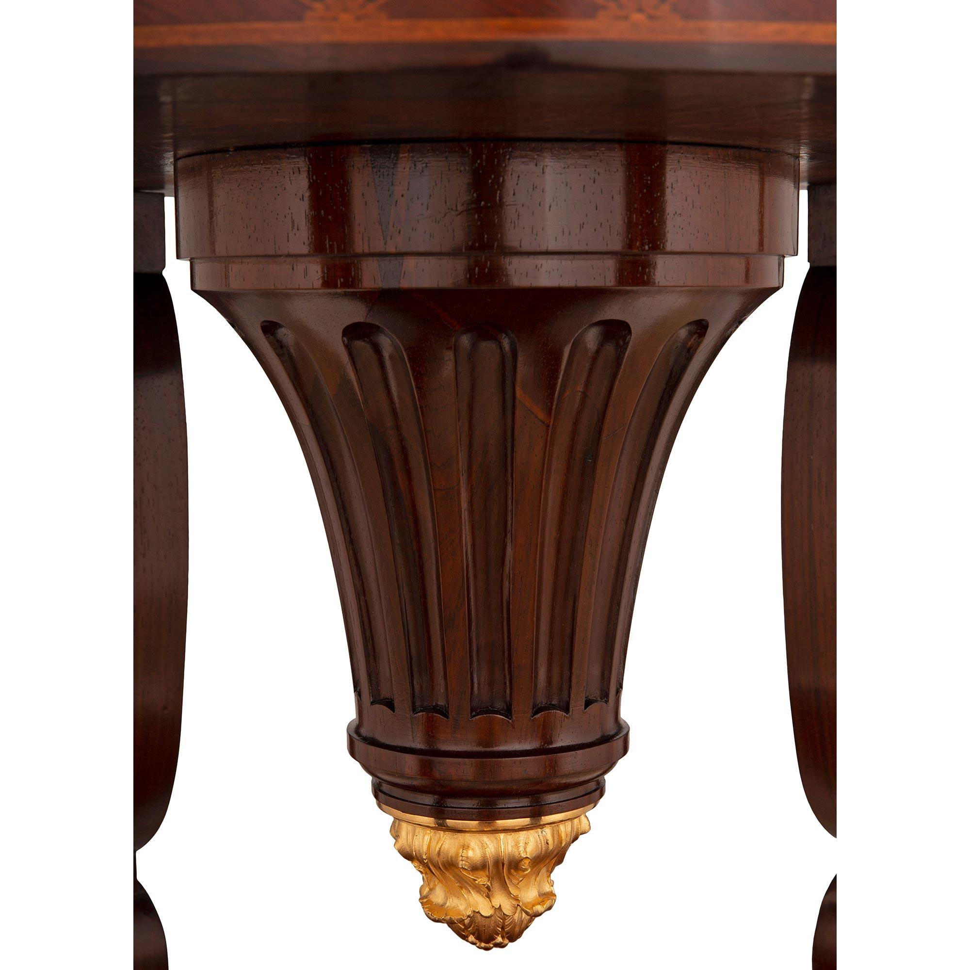 French 19th Century Louis XVI St. Mahogany, Tulipwood, and Marble Pedestal 1