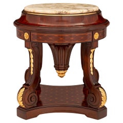 French 19th Century Louis XVI St. Mahogany, Tulipwood, and Marble Pedestal