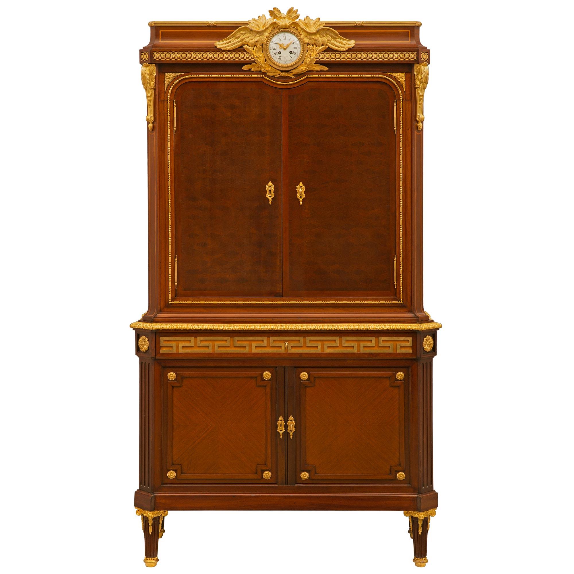 French 19th Century Louis XVI St. Mahogany, Tulipwood and Ormolu Clock Cabinet For Sale 10