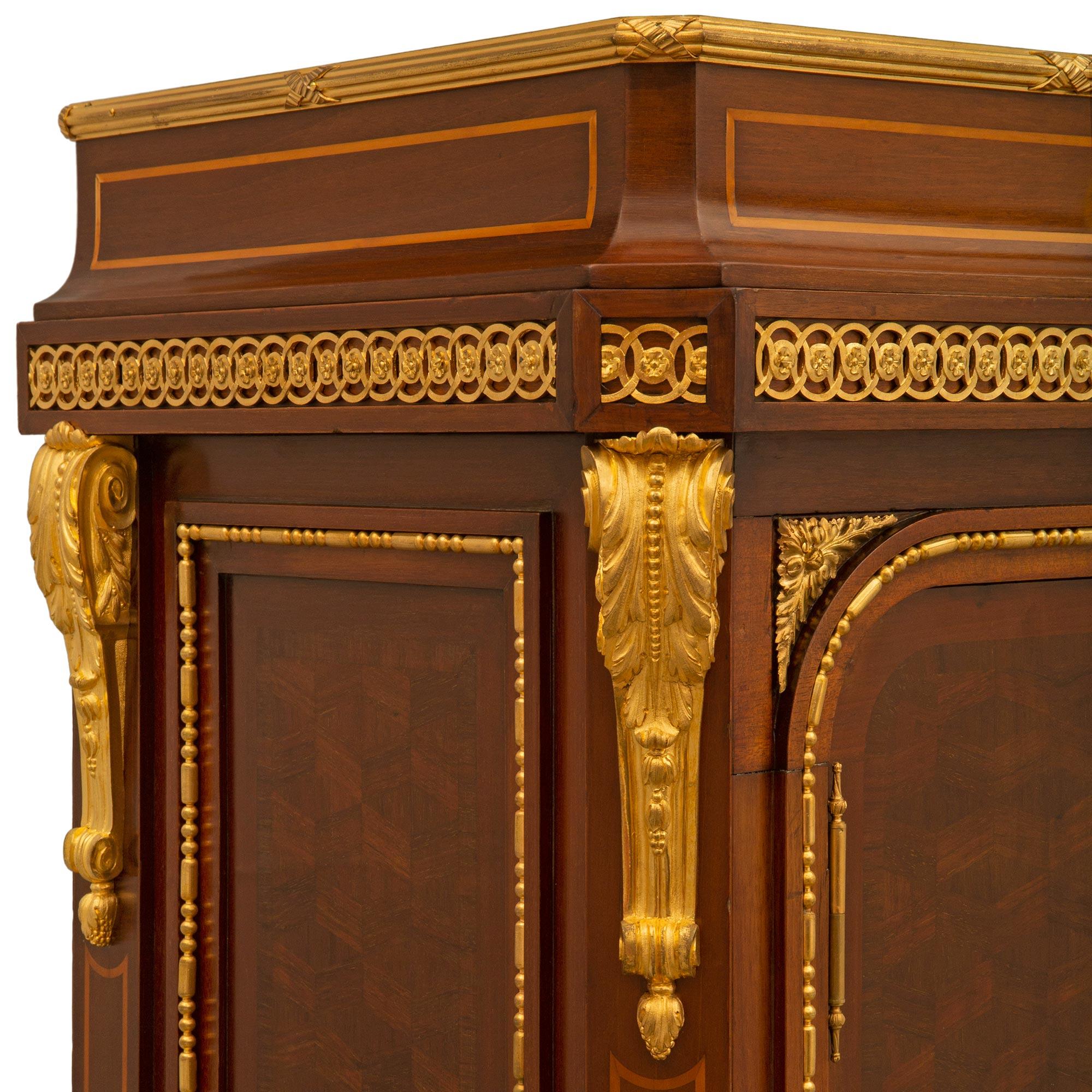 French 19th Century Louis XVI St. Mahogany, Tulipwood and Ormolu Clock Cabinet For Sale 2