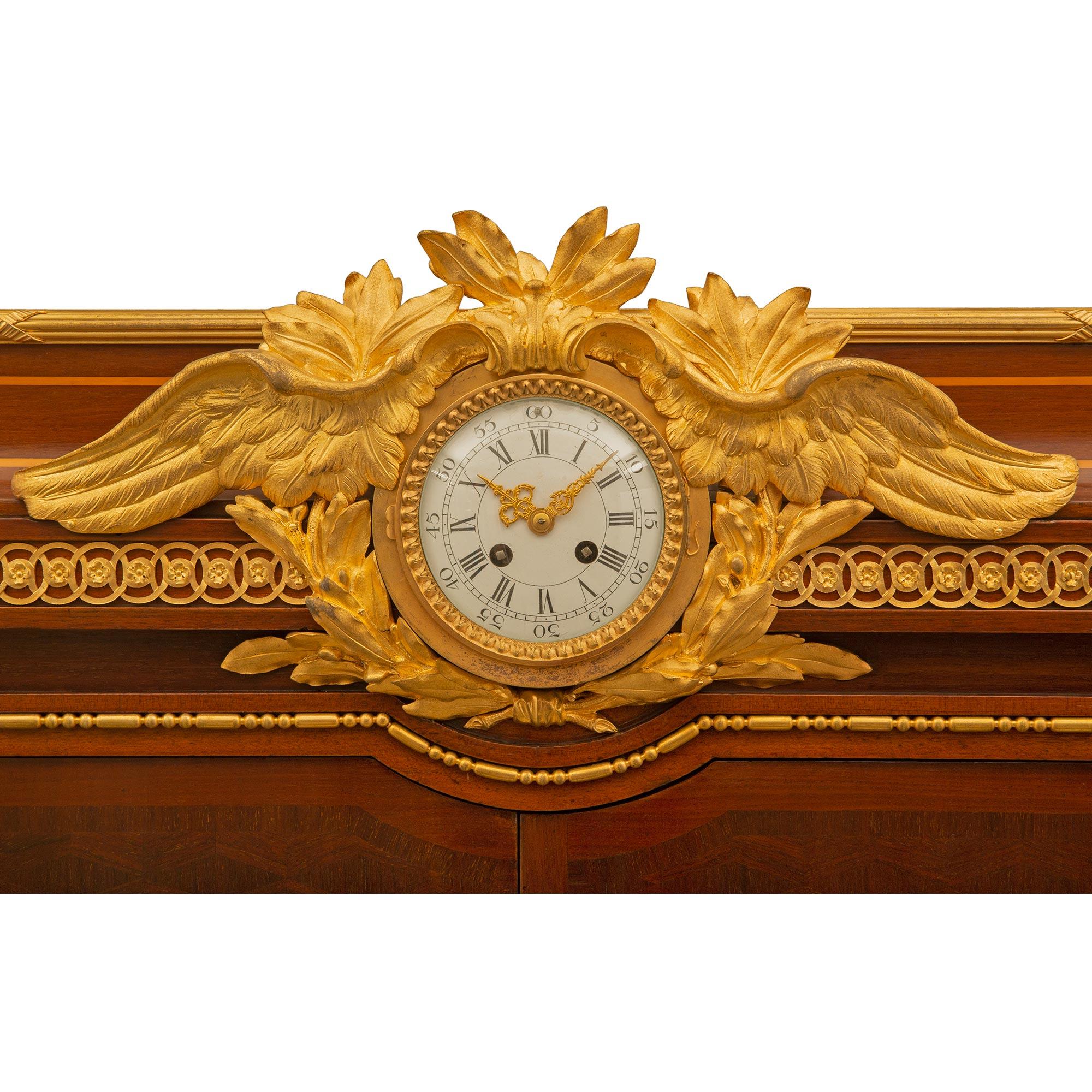 French 19th Century Louis XVI St. Mahogany, Tulipwood and Ormolu Clock Cabinet For Sale 3
