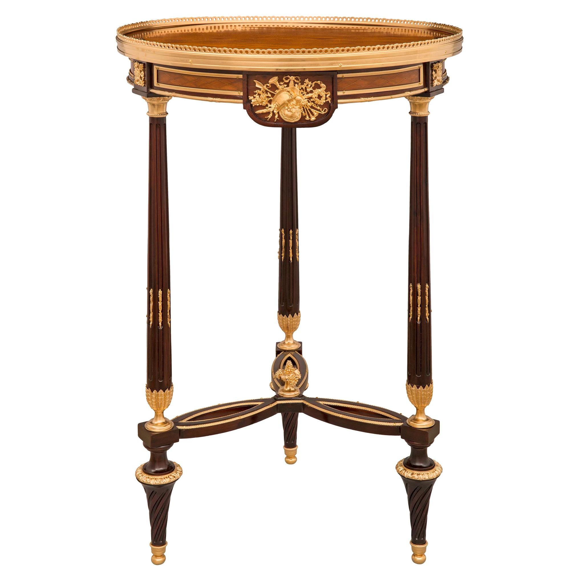 French 19th Century Louis XVI St. Mahogany, Tulipwood, Charmwood, and Ormolu Sid