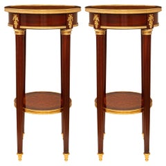 Französischer Louis-XVI-Beistelltisch aus Mahagoni, Tulpenholz, Veilchenholz und Goldbronze, 19. Jahrhundert