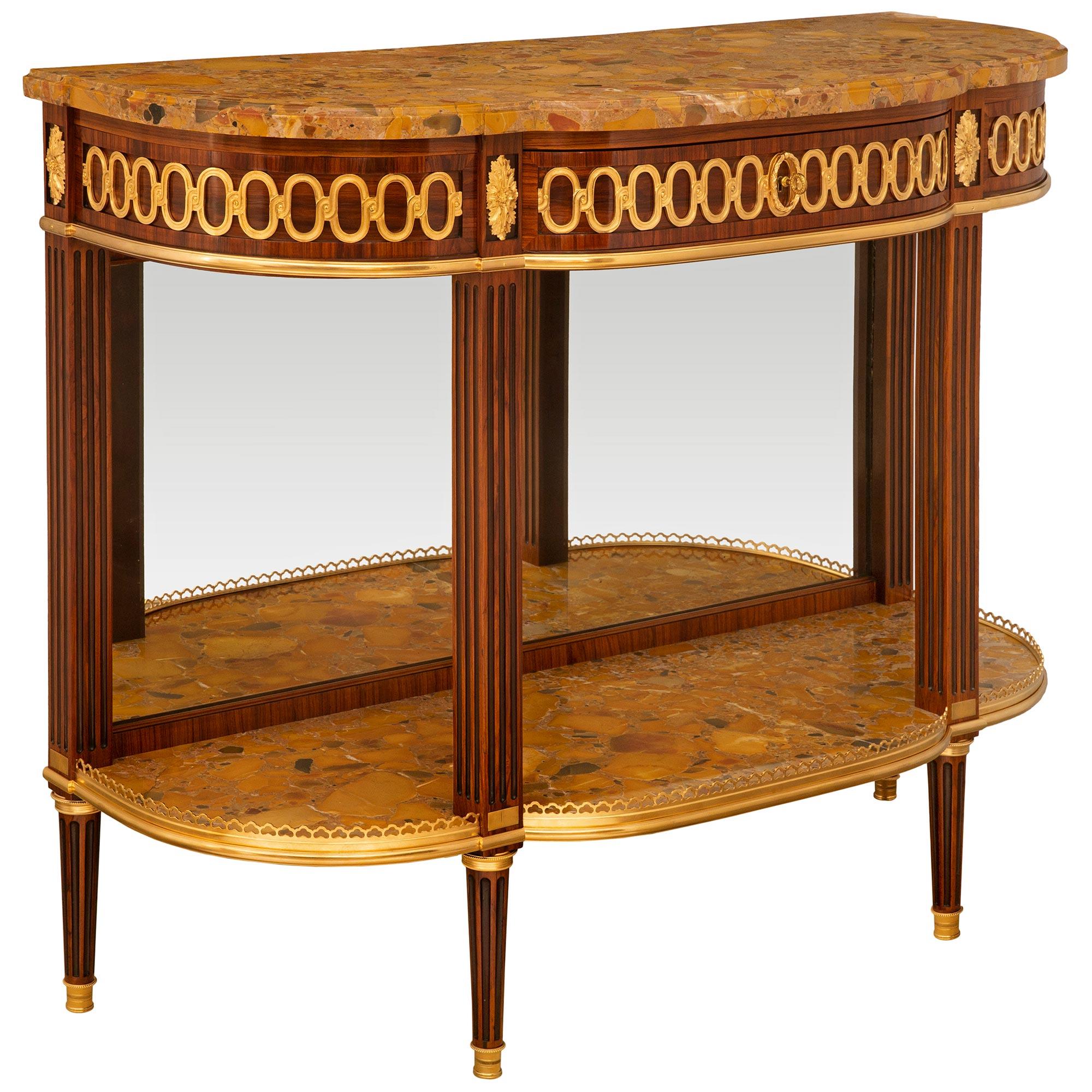 French 19th Century Louis XVI St. Mahogany, Tulipwood, Mirror And Marble Console In Good Condition For Sale In West Palm Beach, FL