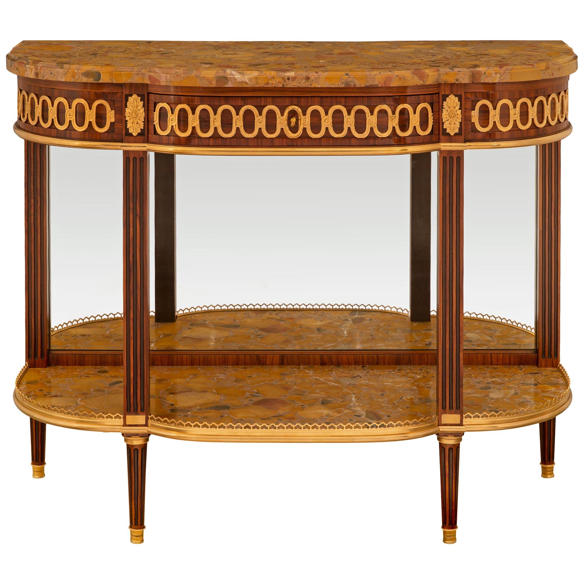 French 19th Century Louis XVI St. Mahogany, Tulipwood, Mirror And Marble Console For Sale 6