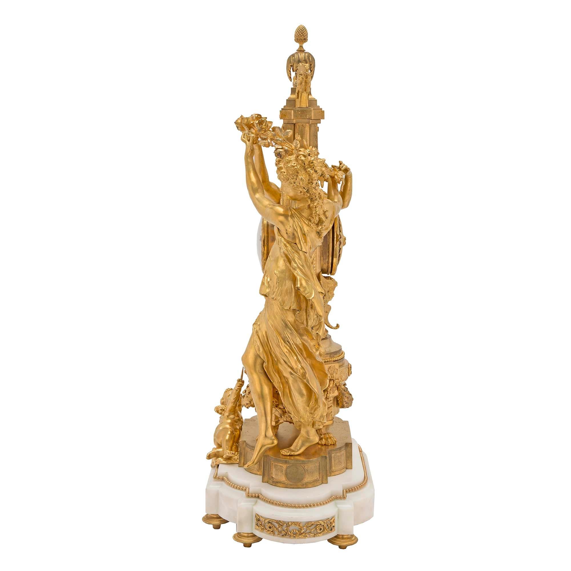 French 19th Century Louis XVI St. Marble and Finely Chased Ormolu Clock In Good Condition For Sale In West Palm Beach, FL