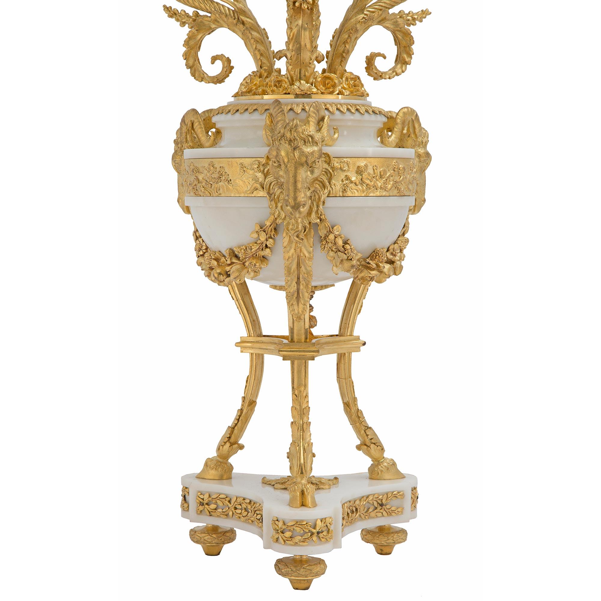 French 19th Century Louis XVI St. Marble and Ormolu Candelabras Lamps In Good Condition For Sale In West Palm Beach, FL