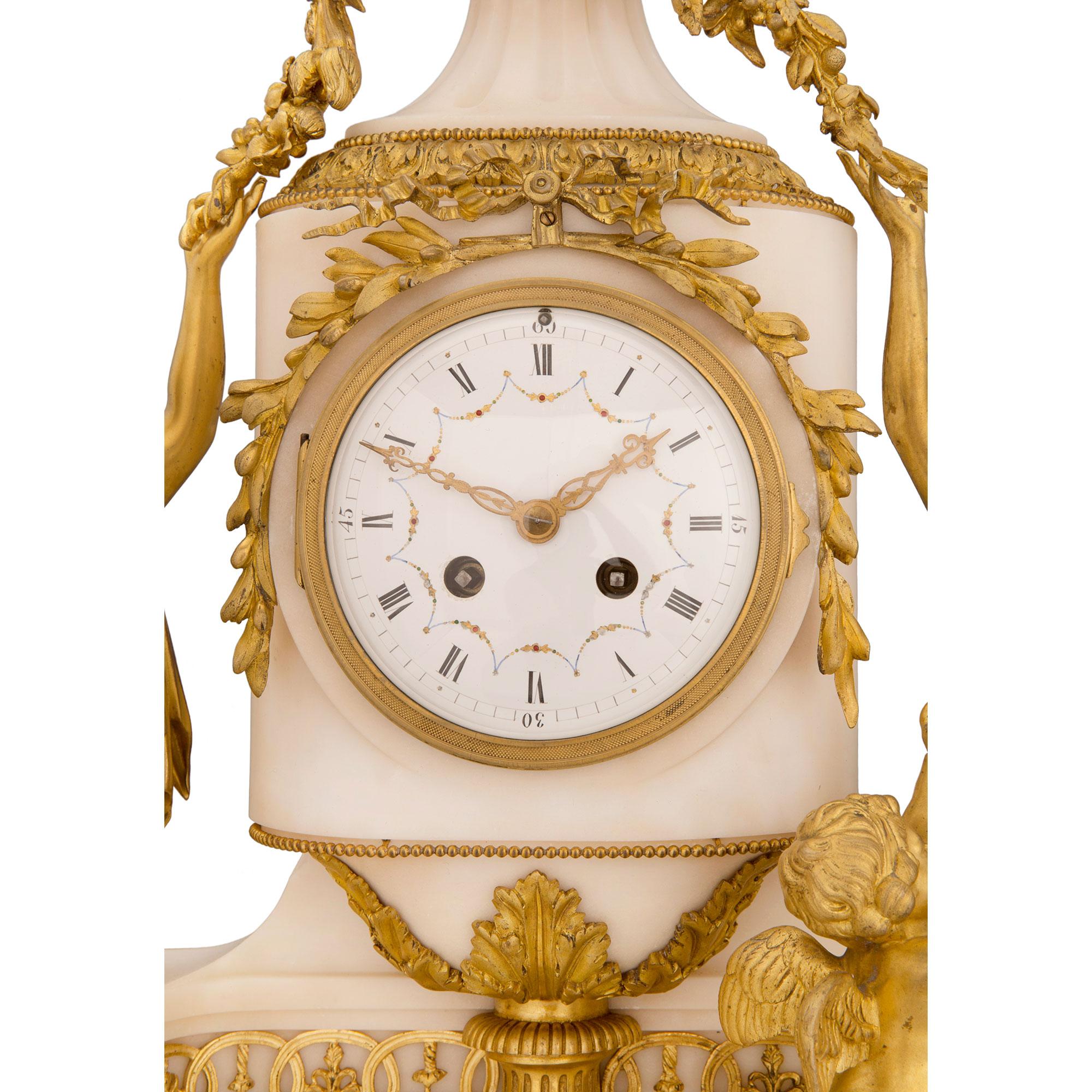 French 19th Century Louis XVI St. Marble and Ormolu Clock For Sale 4