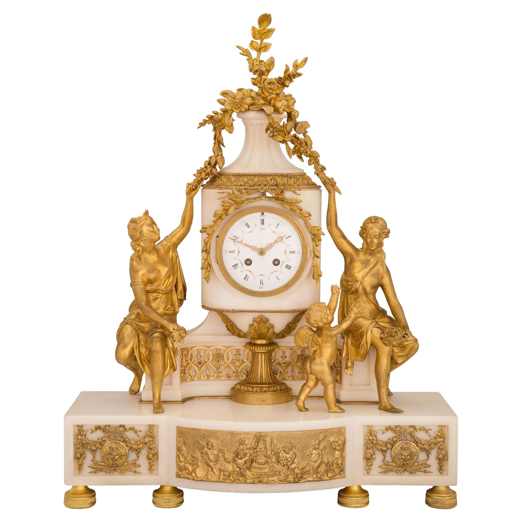 French 19th Century Louis XVI St. Marble and Ormolu Clock For Sale