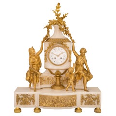 Antique French 19th Century Louis XVI St. Marble and Ormolu Clock