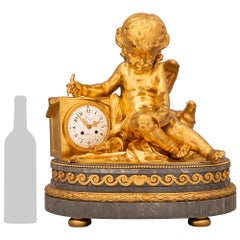 French 19th century Louis XVI st. marble and Ormolu clock, signed Derniere