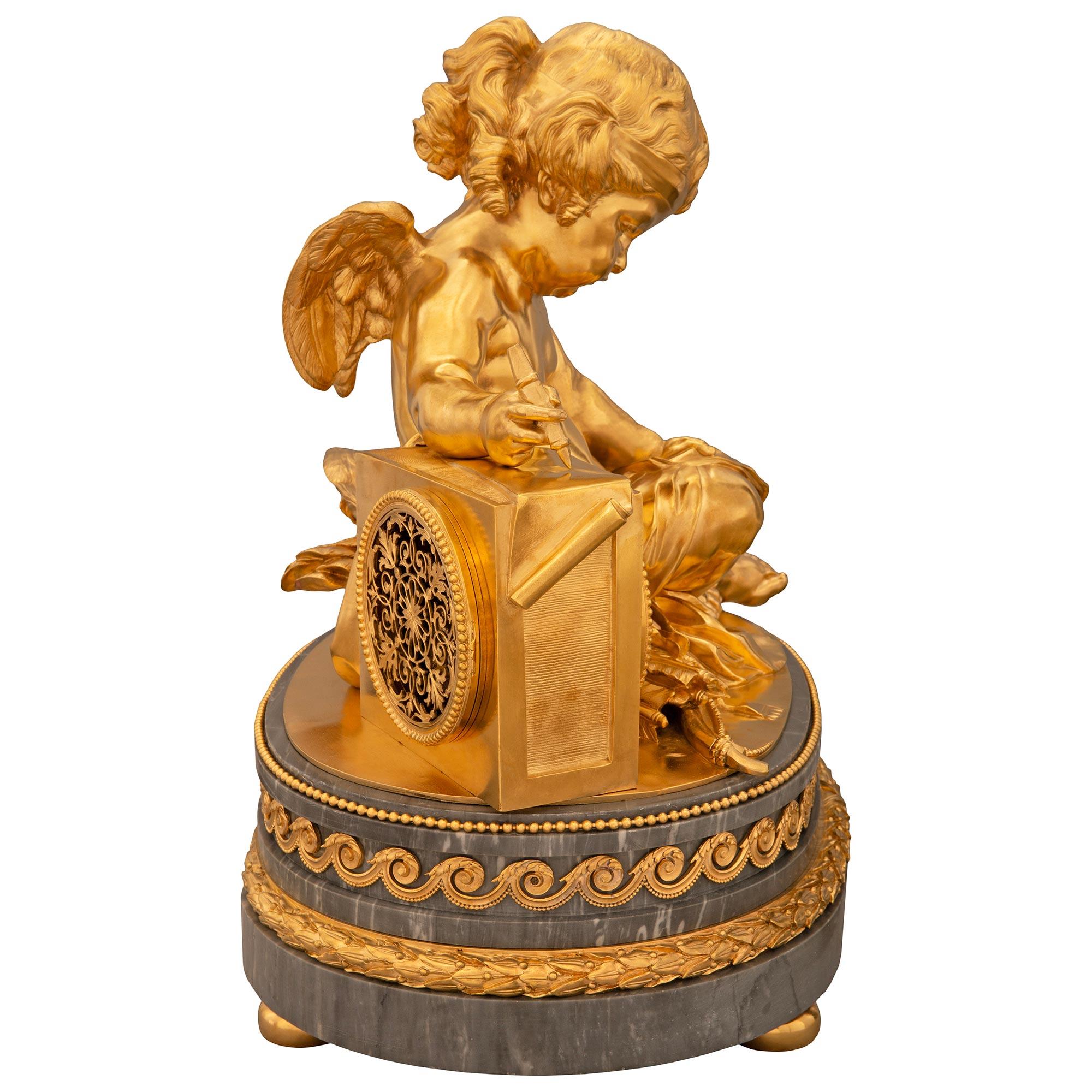 19th Century French 19th century Louis XVI st. marble and Ormolu clock, signed Derniere For Sale