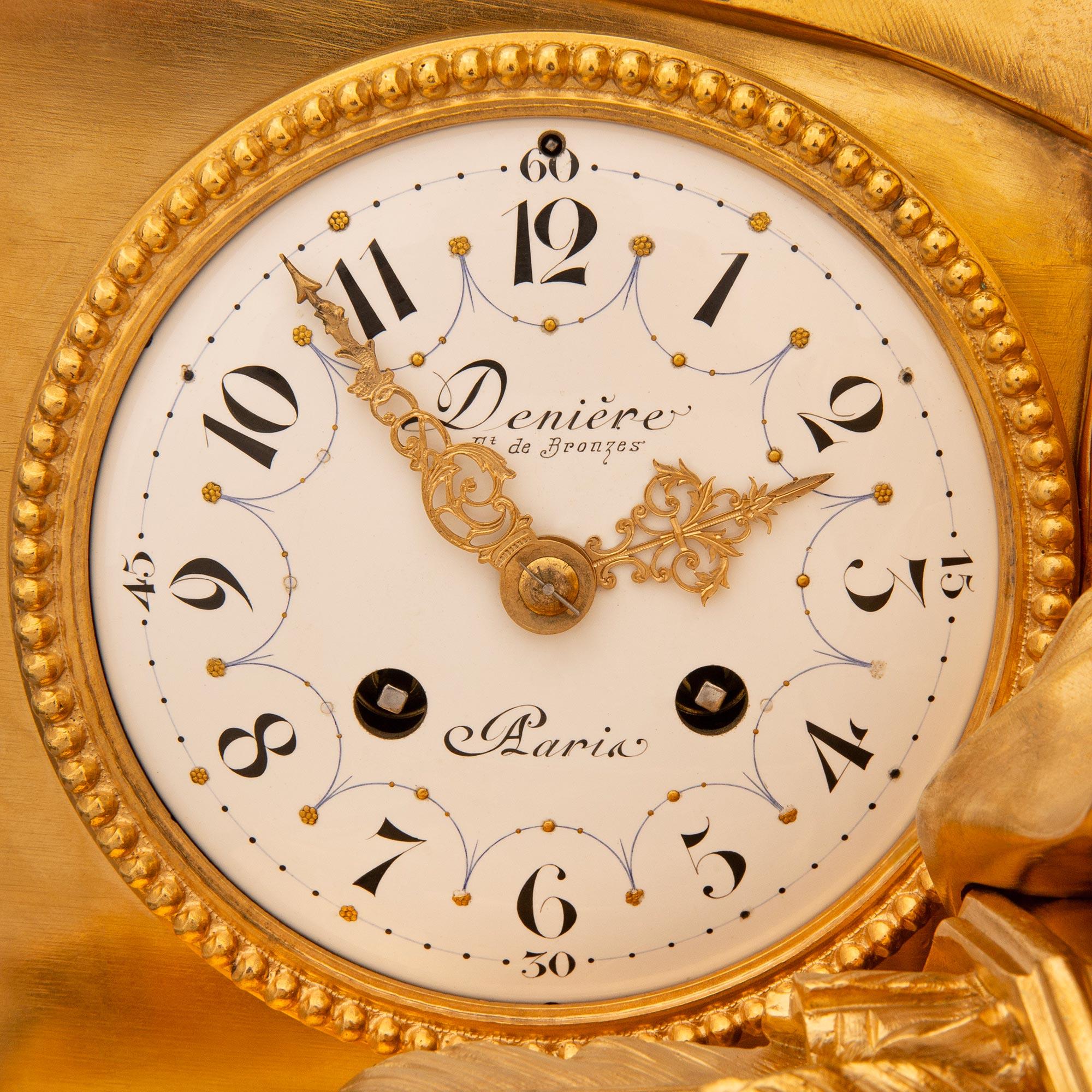 Horloge française du 19e siècle en marbre de style Louis XVI et bronze doré, signée Derniere en vente 2