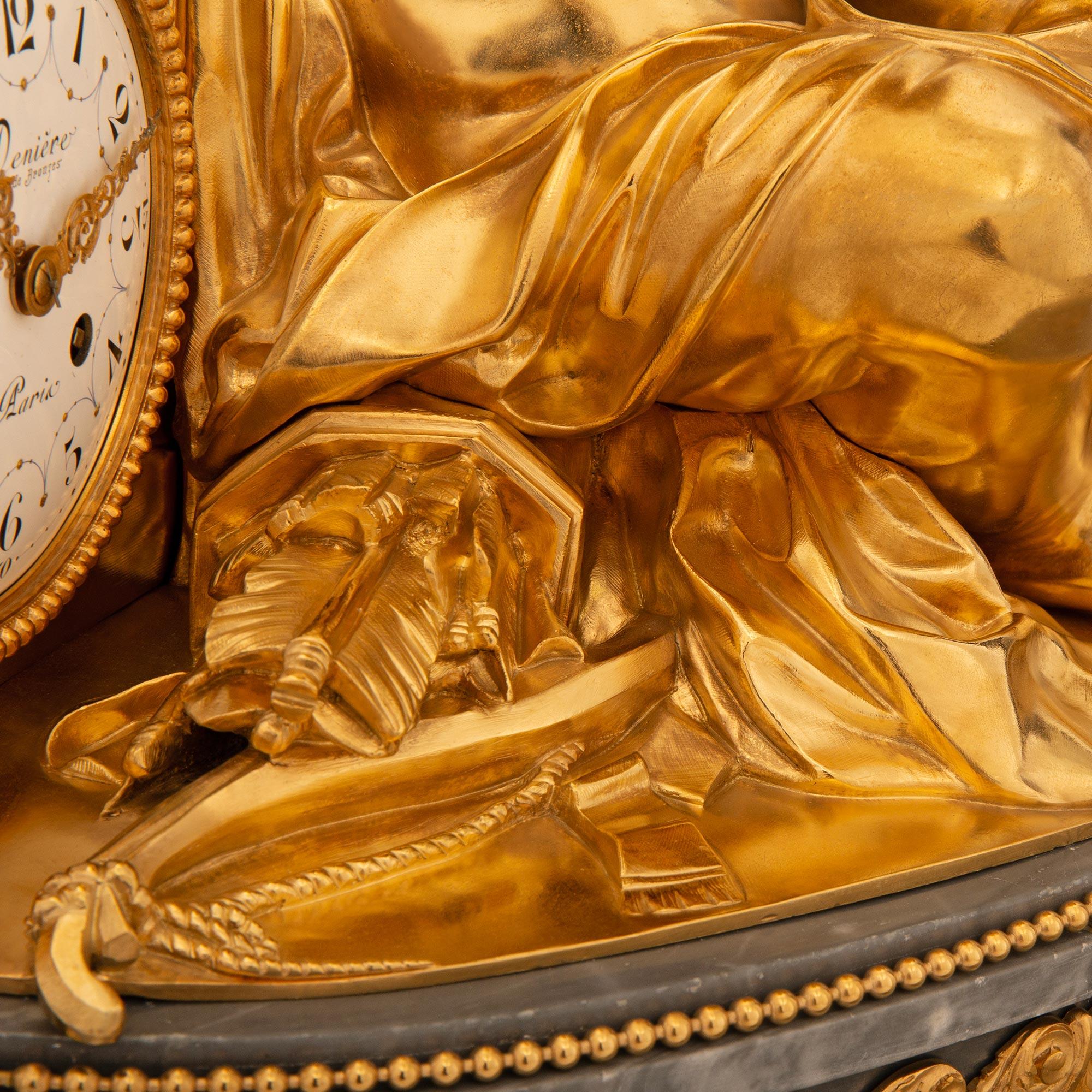 French 19th century Louis XVI st. marble and Ormolu clock, signed Derniere For Sale 5