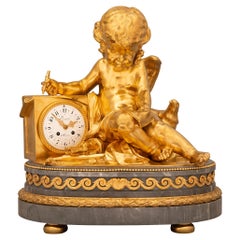 Antique French 19th century Louis XVI st. marble and Ormolu clock, signed Derniere