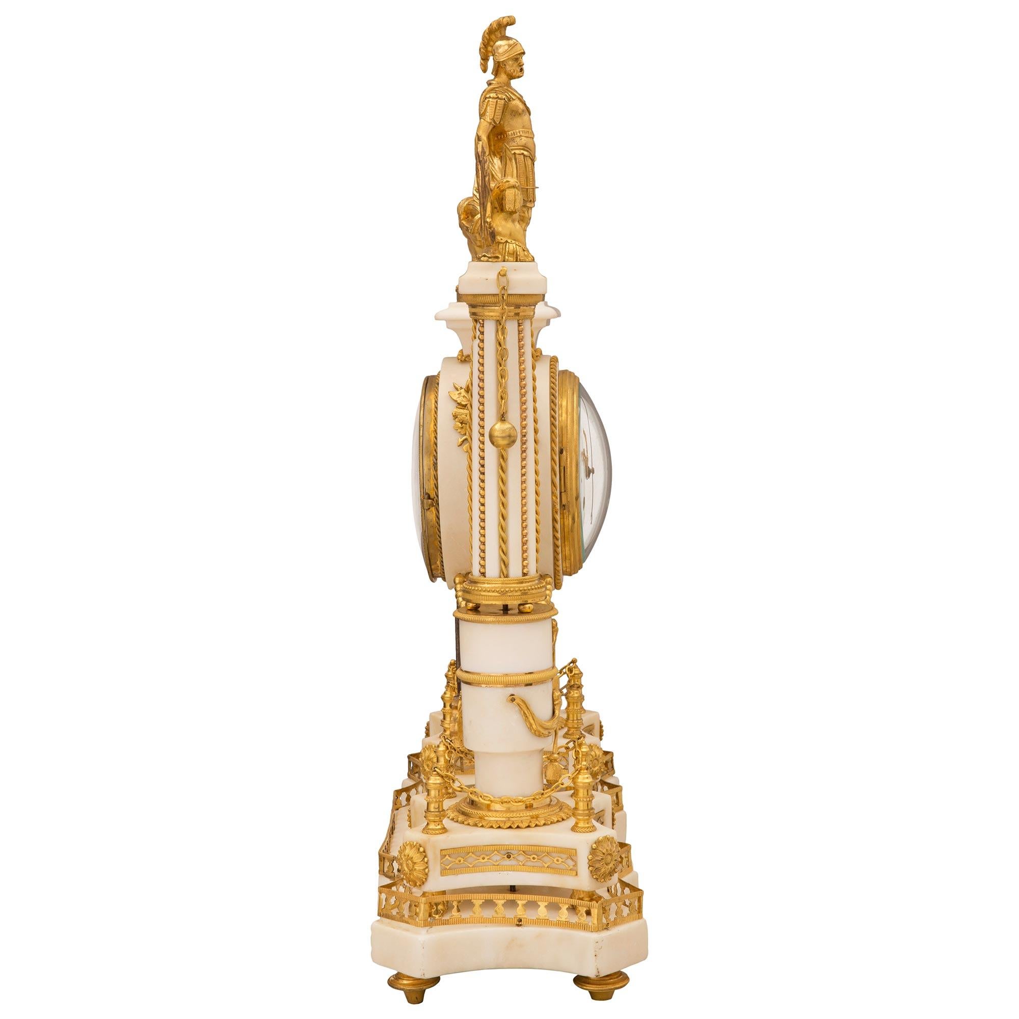 French 19th Century Louis XVI St. Marble and Ormolu Clock, Signed Simona a Paris In Good Condition For Sale In West Palm Beach, FL