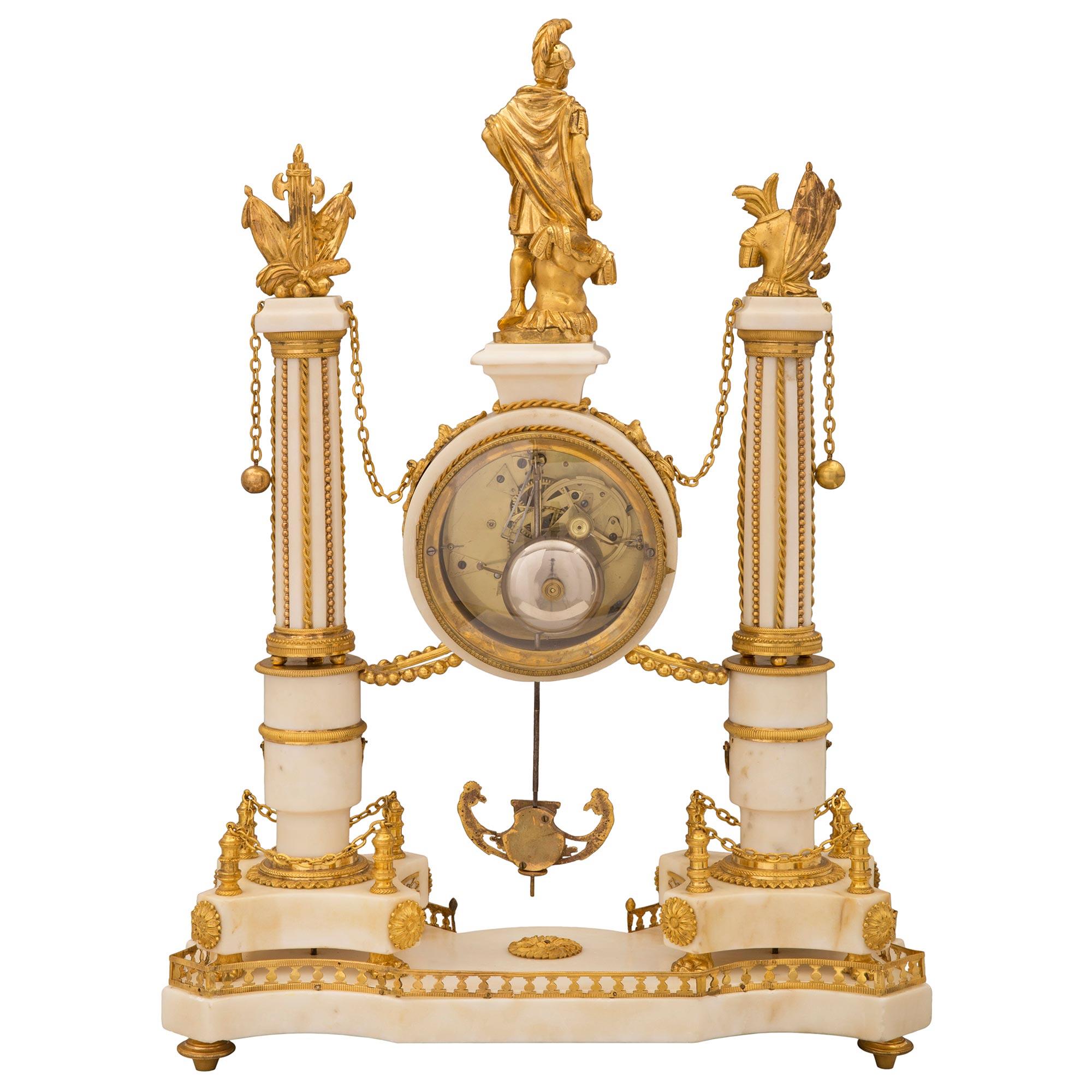 French 19th Century Louis XVI St. Marble and Ormolu Clock, Signed Simona a Paris For Sale 1