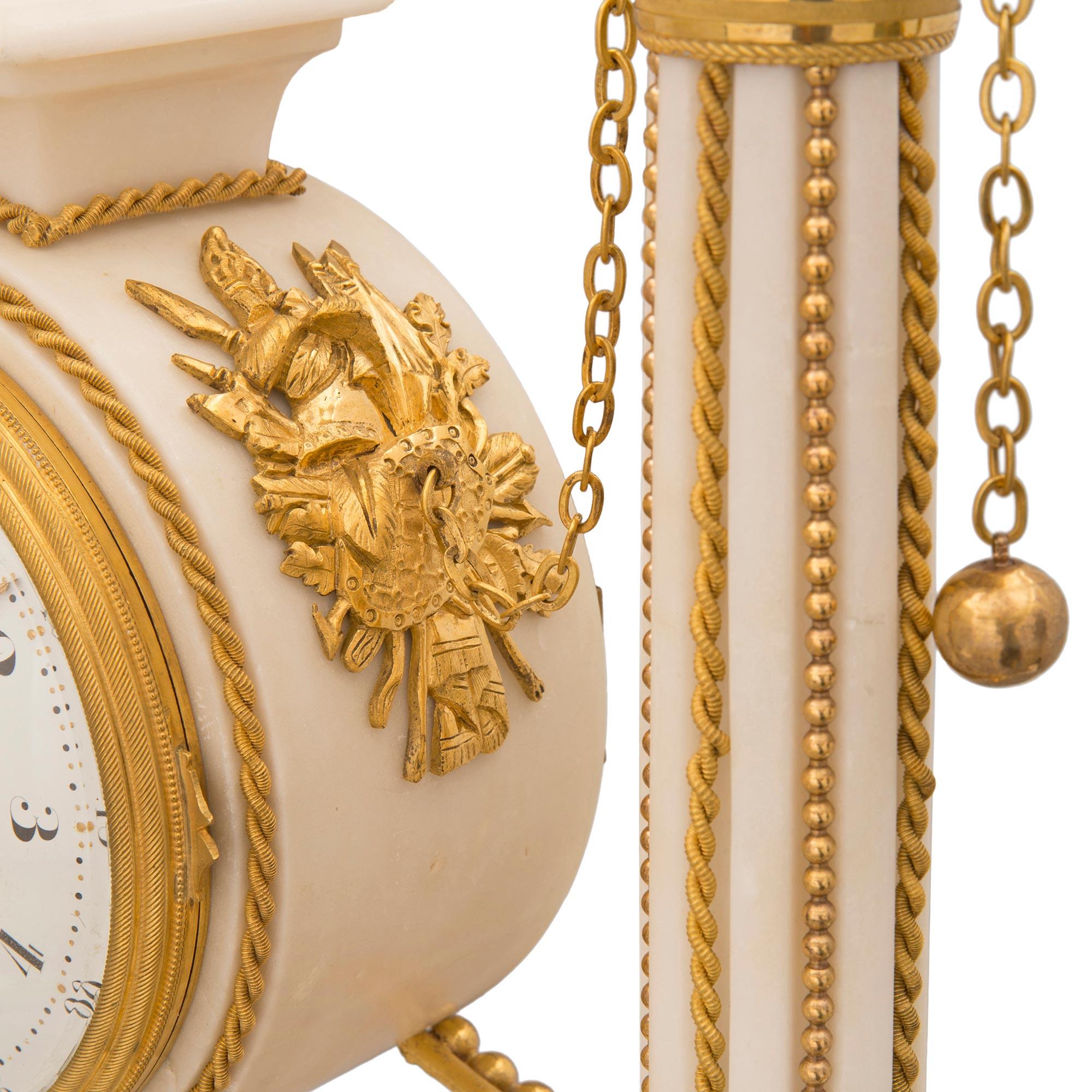 French 19th Century Louis XVI St. Marble and Ormolu Clock, Signed Simona a Paris For Sale 6