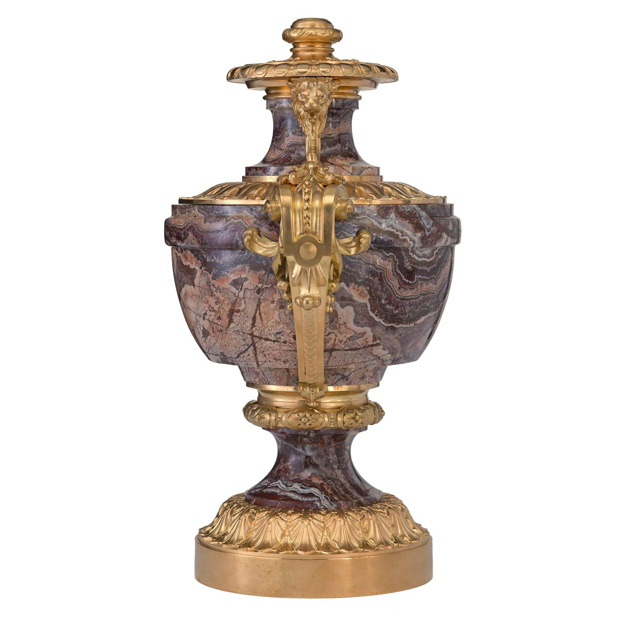 French 19th Century Louis XVI St. Marble and Ormolu Lidded Urn For Sale 1