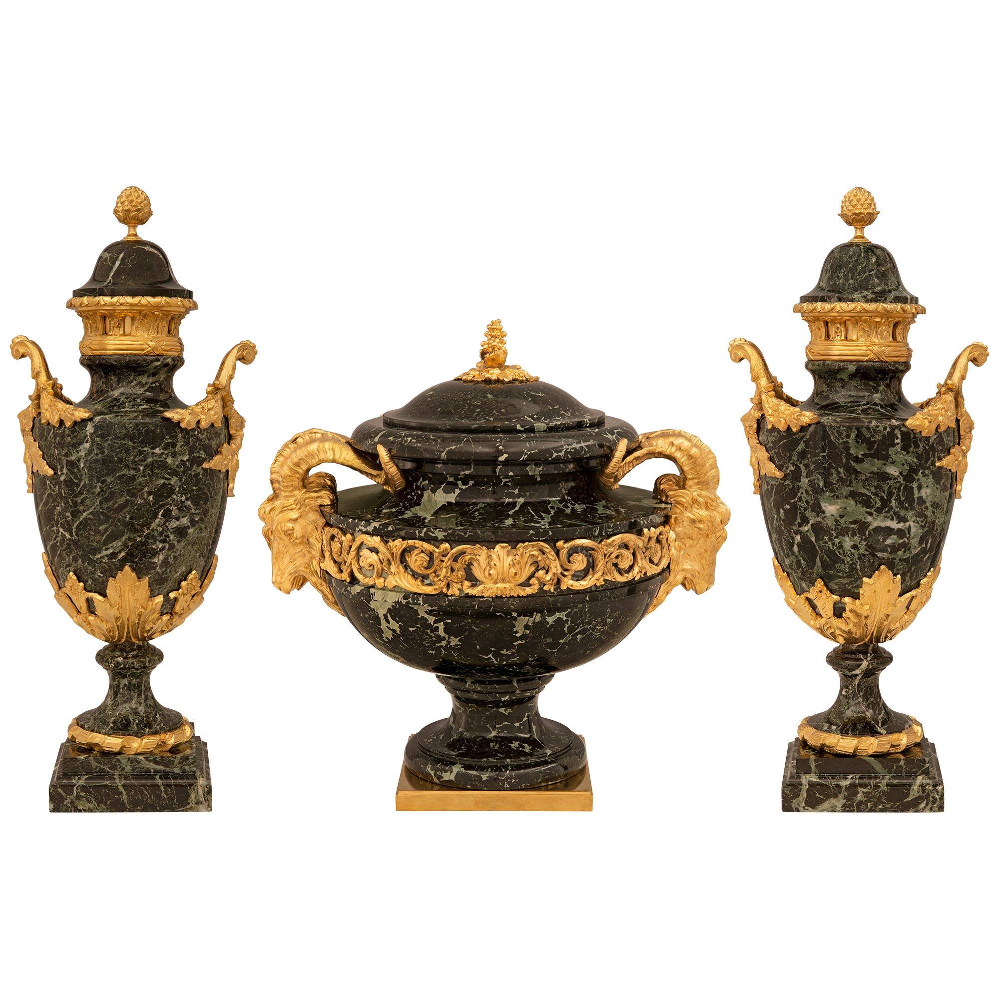 French 19th Century Louis XVI St. Marble And Ormolu Three Piece Garniture Set For Sale 9