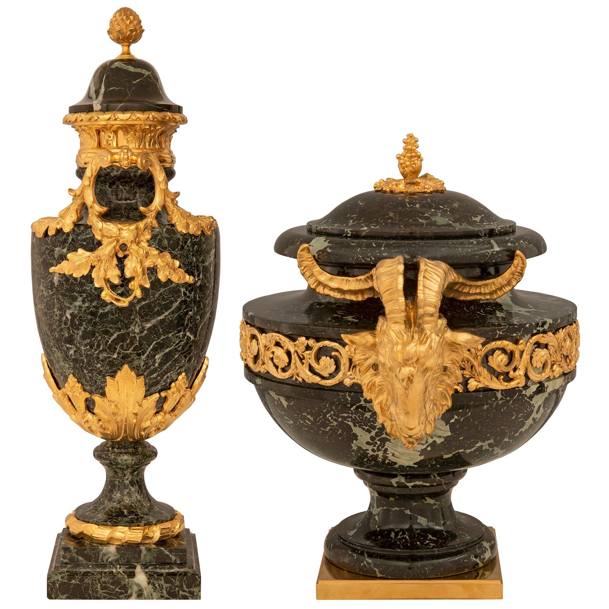 French 19th Century Louis XVI St. Marble And Ormolu Three Piece Garniture Set In Good Condition For Sale In West Palm Beach, FL