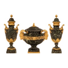 French 19th Century Louis XVI St. Marble And Ormolu Three Piece Garniture Set