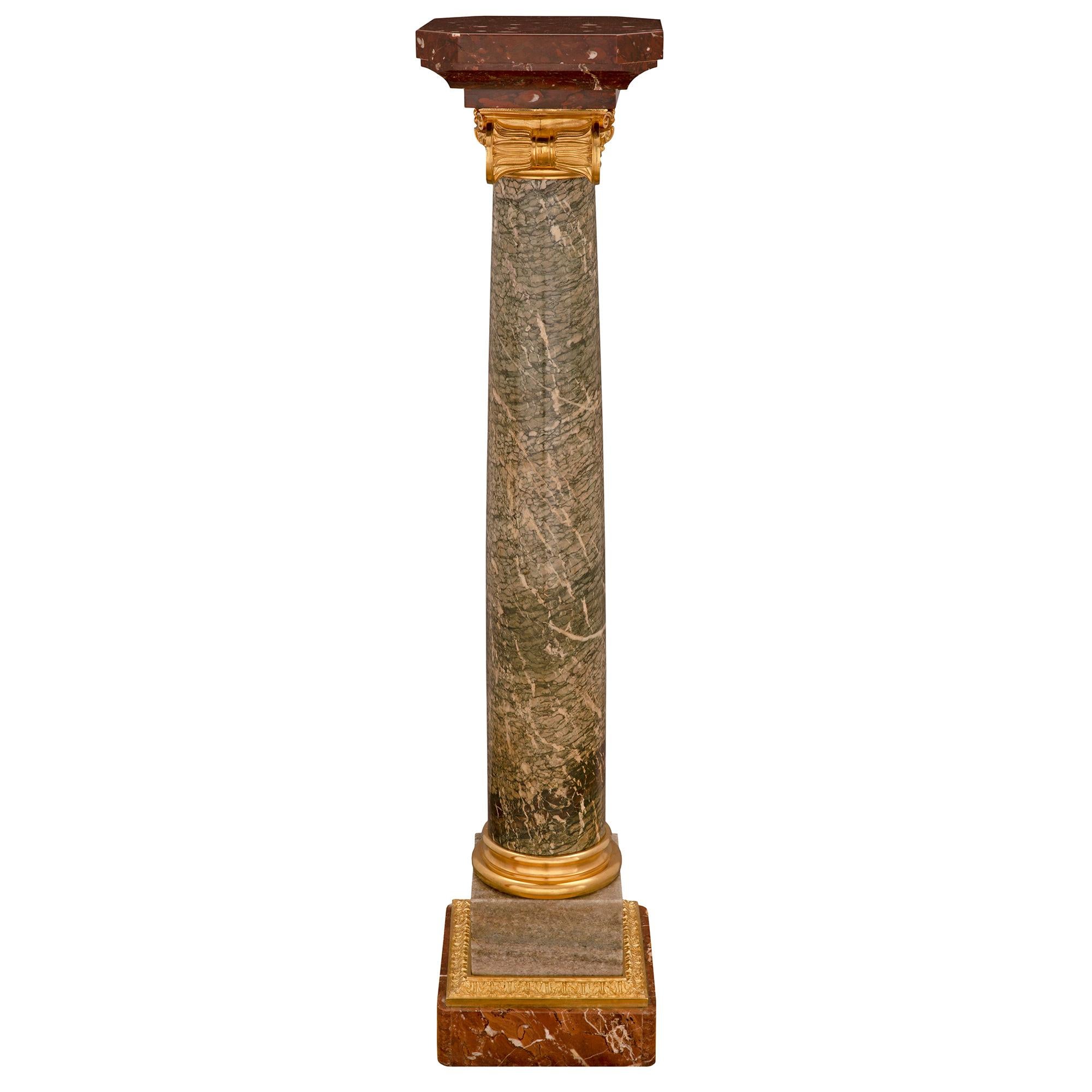 French 19th Century Louis XVI St. Marble, Granite and Ormolu Pedestal Column In Good Condition For Sale In West Palm Beach, FL
