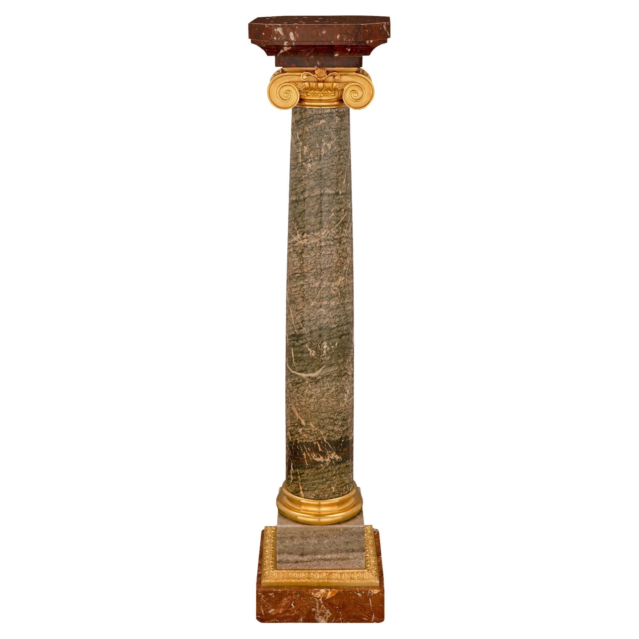 French 19th Century Louis XVI St. Marble, Granite and Ormolu Pedestal Column For Sale