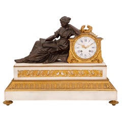 Antique French 19th Century Louis XVI St. Marble, Ormolu and Patinated Bronze Clock