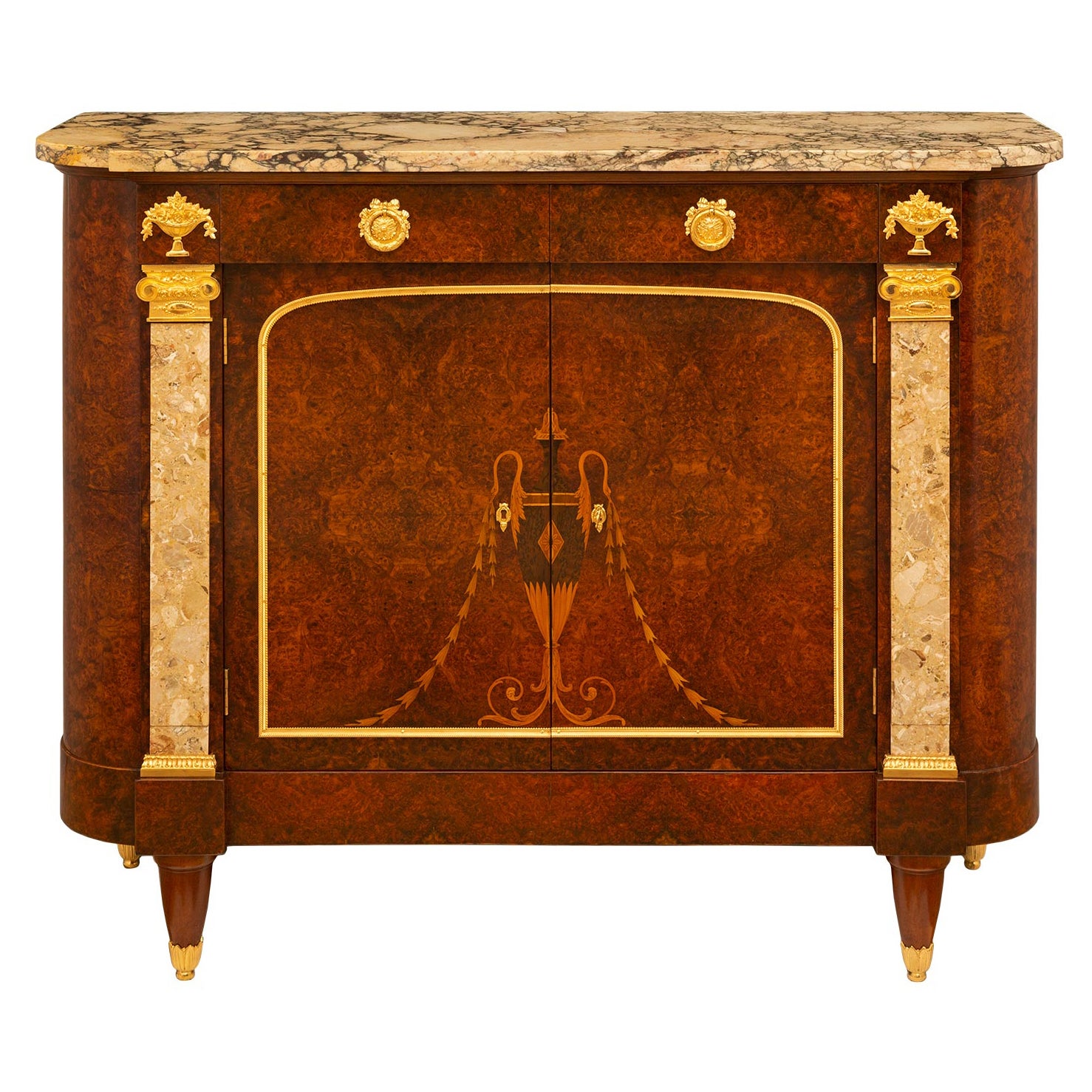 Louis XVI.-Buffet aus Marmor, Goldbronze und Nussbaumholz, 19. Jahrhundert