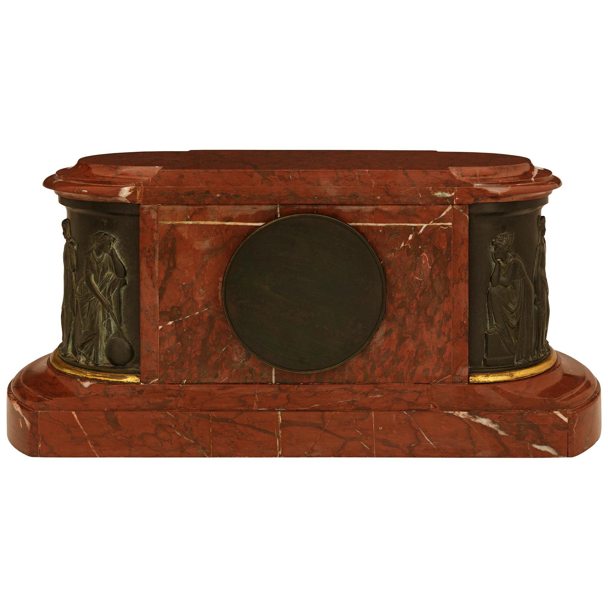 French 19th century Louis XVI st. Marble, patinated Bronze and Ormolu clock For Sale 6