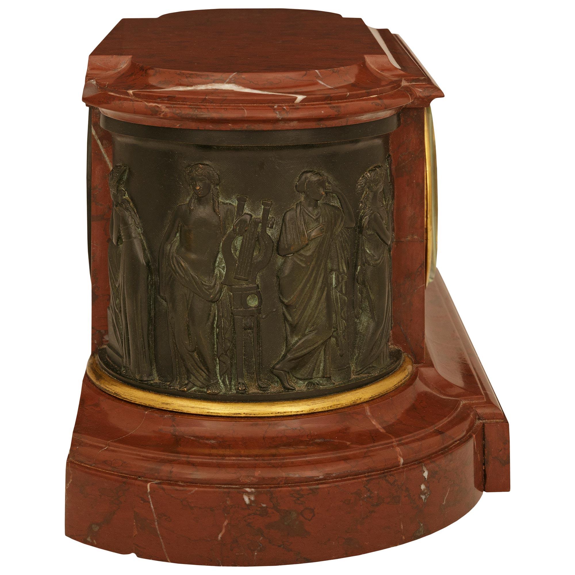 19th Century French 19th century Louis XVI st. Marble, patinated Bronze and Ormolu clock For Sale