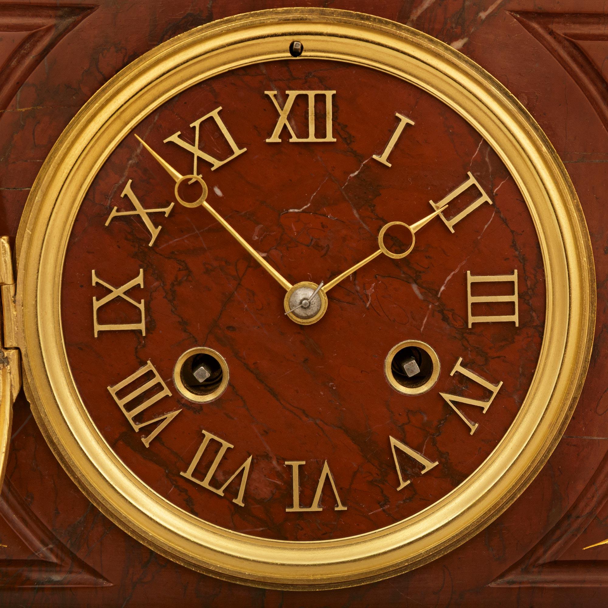 French 19th century Louis XVI st. Marble, patinated Bronze and Ormolu clock For Sale 1